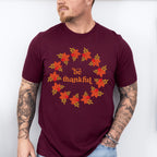 Be Thankful Circle Leaves Design - Thanksgiving Theme Unisex Crewneck T-Shirt Sweatshirt Hoodie