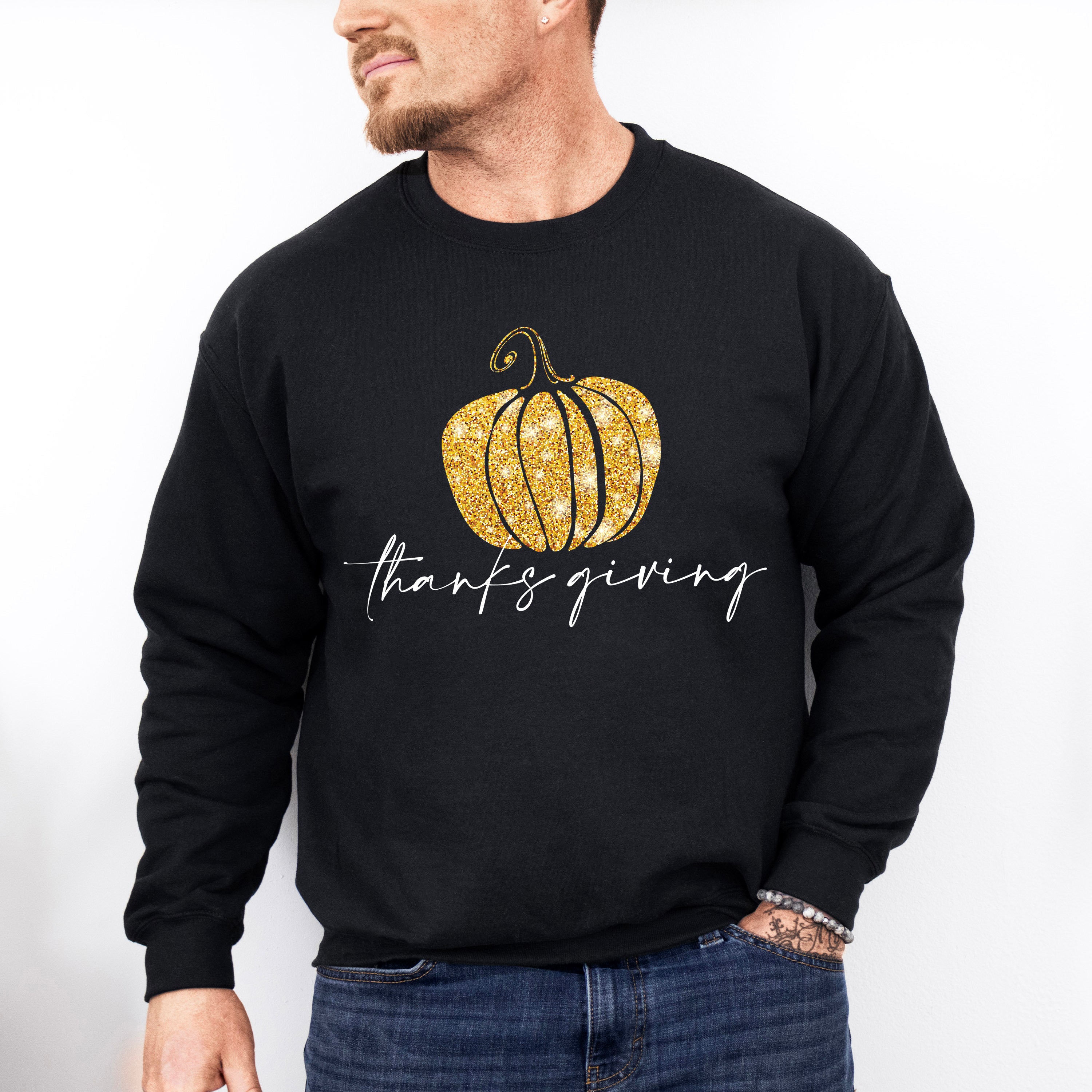 Golden Pumpkin Thanksgiving Design - Thanksgiving Theme Unisex Crewneck T-Shirt Sweatshirt Hoodie