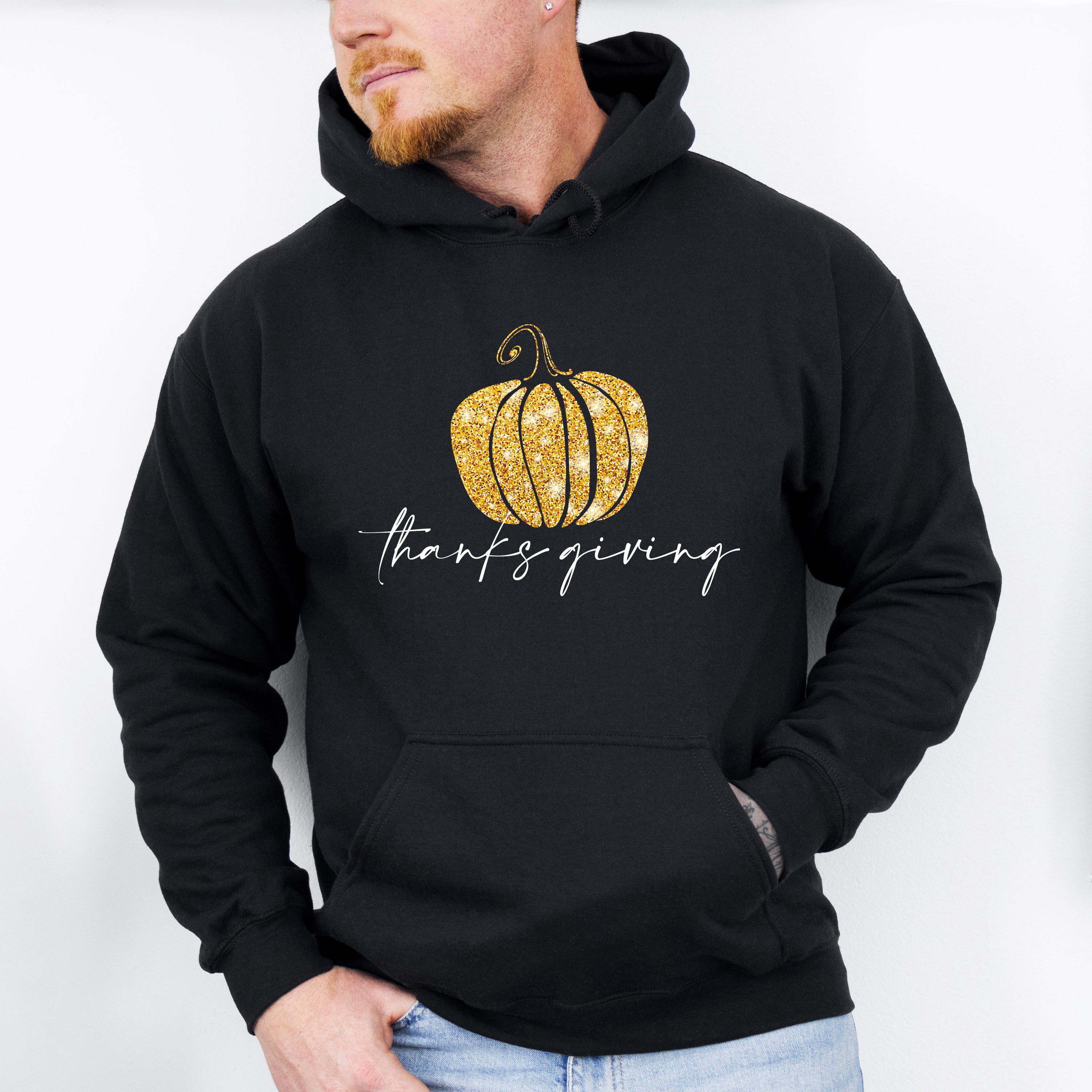 Golden Pumpkin Thanksgiving Design - Thanksgiving Theme Unisex Crewneck T-Shirt Sweatshirt Hoodie
