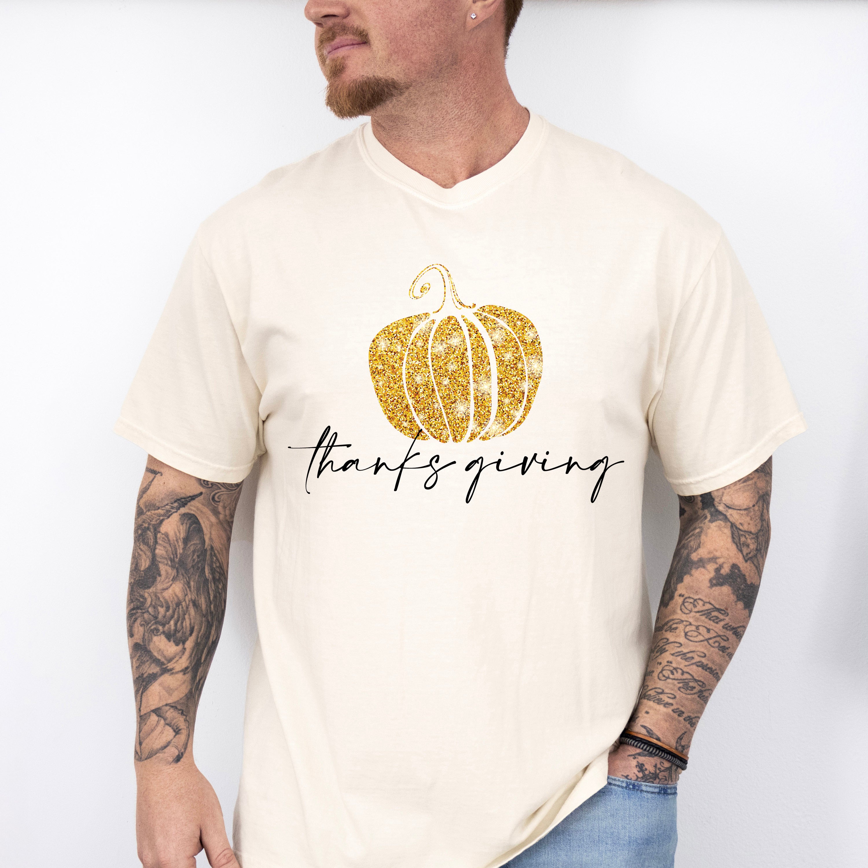 Golden Pumpkin Thanksgiving Design - Thanksgiving Theme Unisex Crewneck T-Shirt Sweatshirt Hoodie