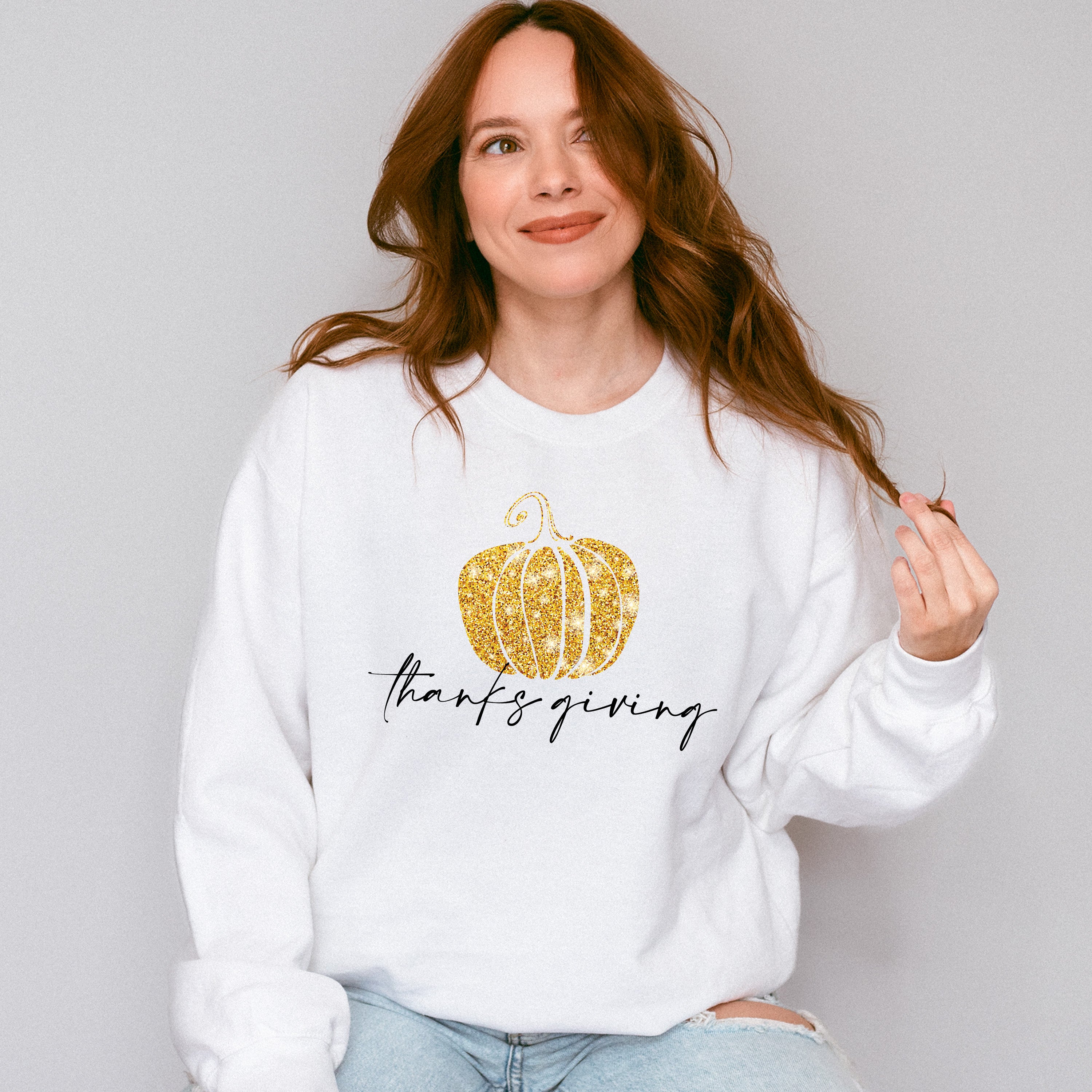 Golden Pumpkin Thanksgiving Design - Thanksgiving Theme Unisex Crewneck T-Shirt Sweatshirt Hoodie