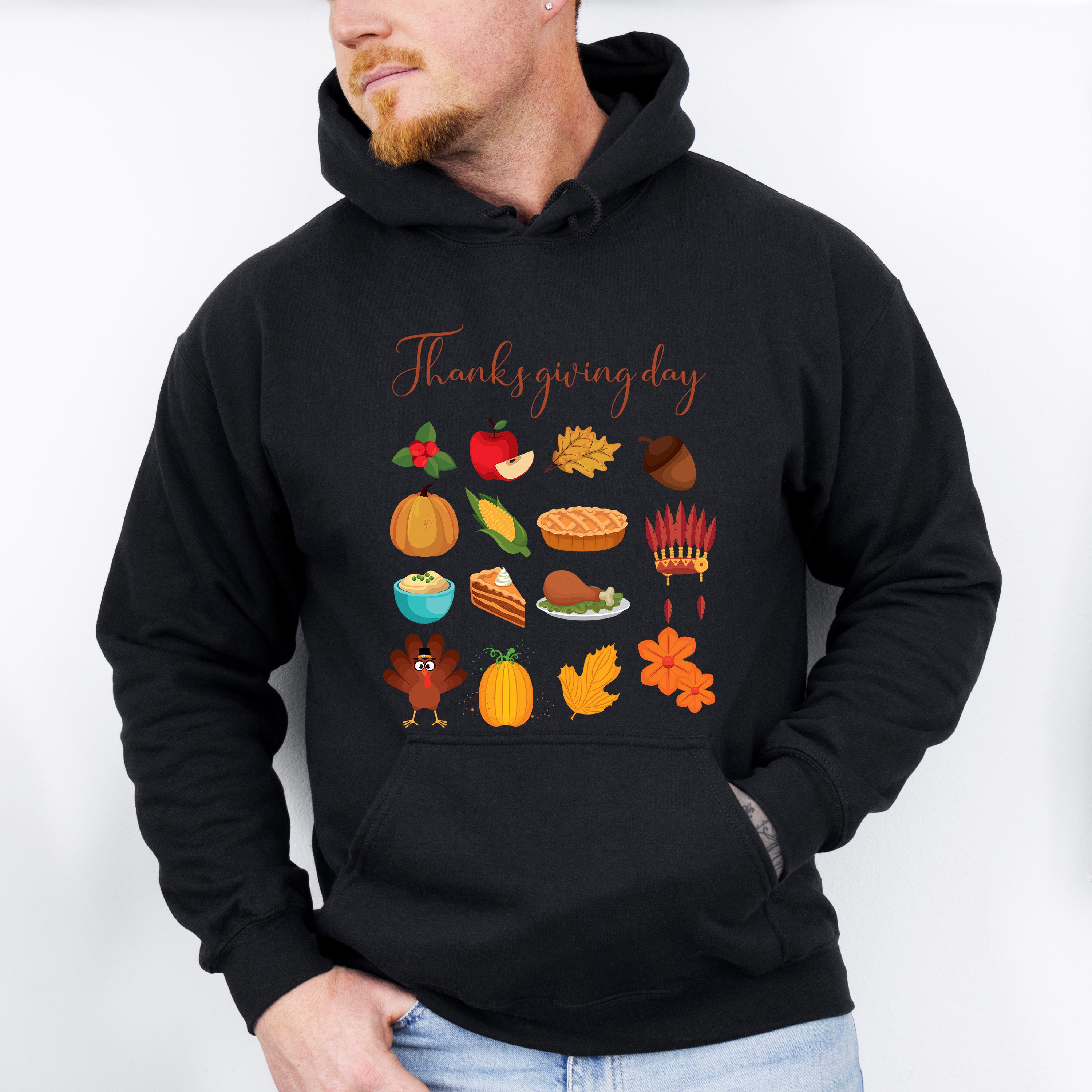 Thanksgiving Day Doodles Design - Thanksgiving Theme Unisex Crewneck T-Shirt Sweatshirt Hoodie
