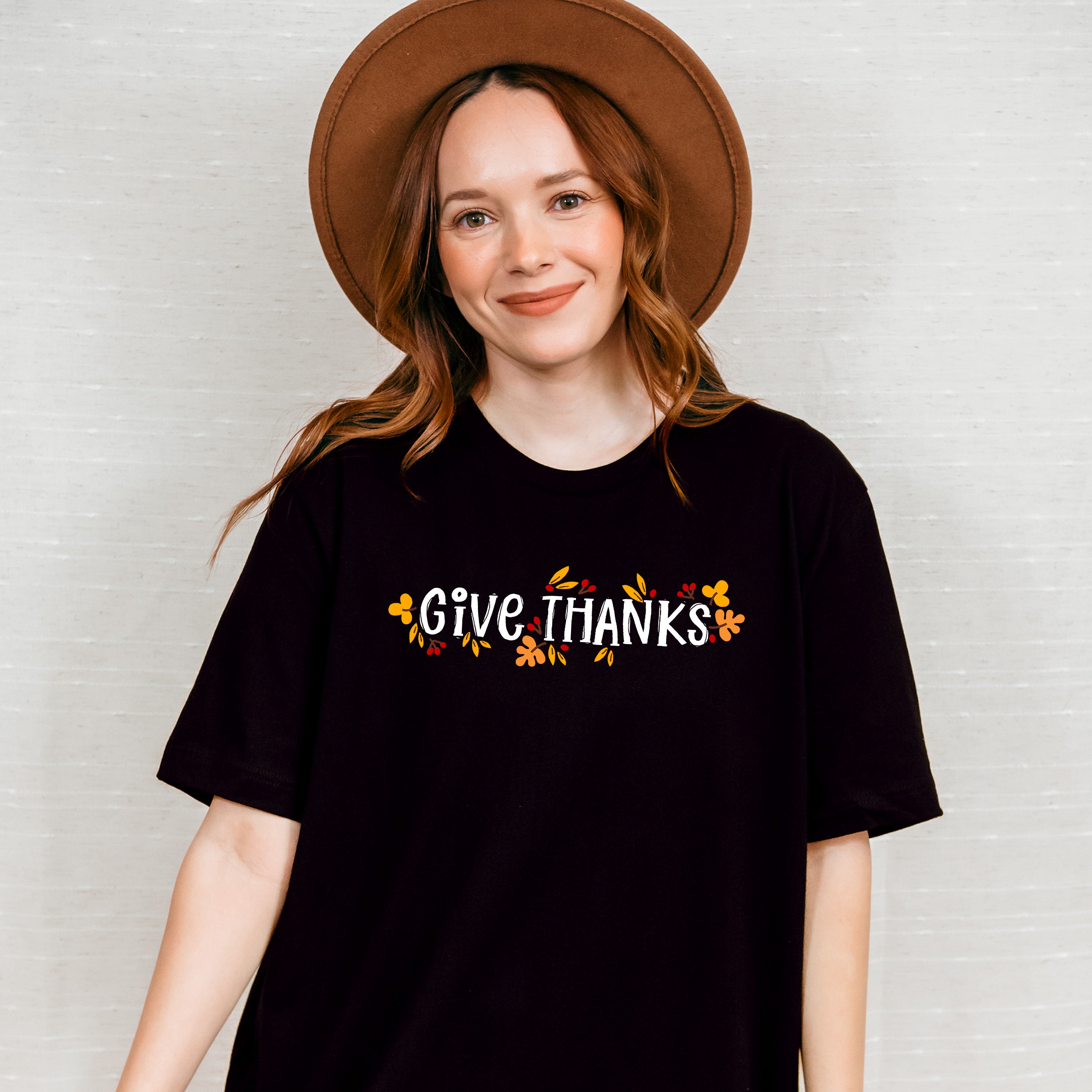 Give Thanks Leaves Design - Thanksgiving Theme Unisex Crewneck T-Shirt Sweatshirt Hoodie