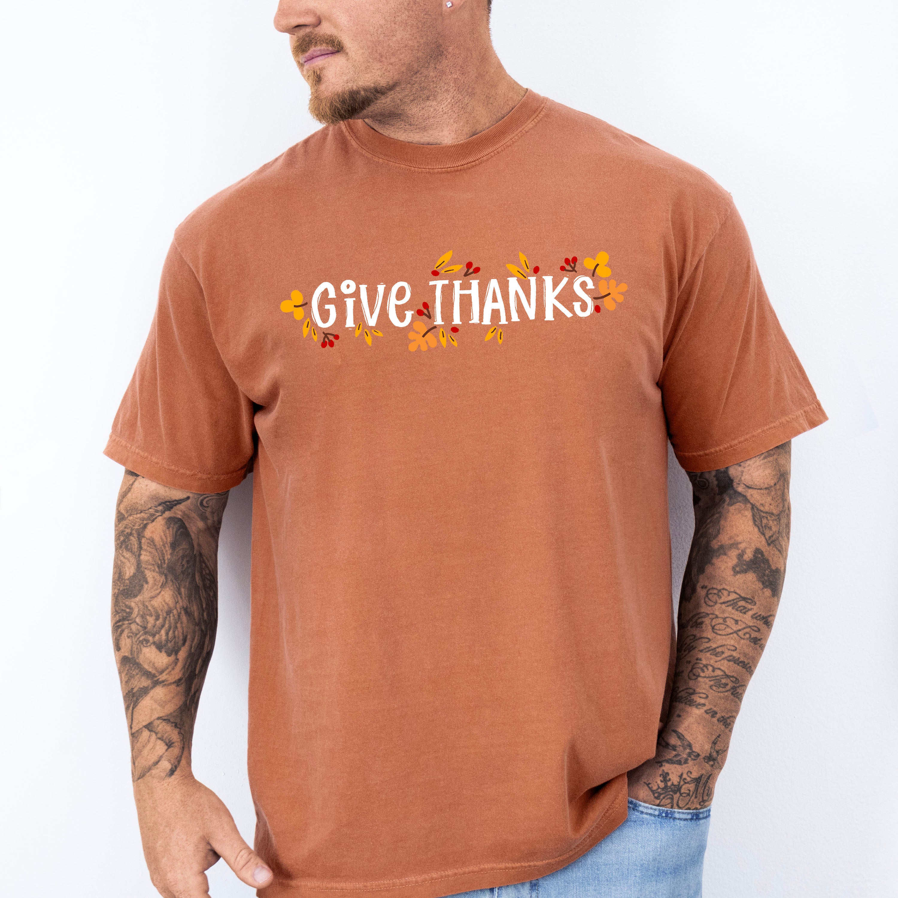 Give Thanks Leaves Design - Thanksgiving Theme Unisex Crewneck T-Shirt Sweatshirt Hoodie