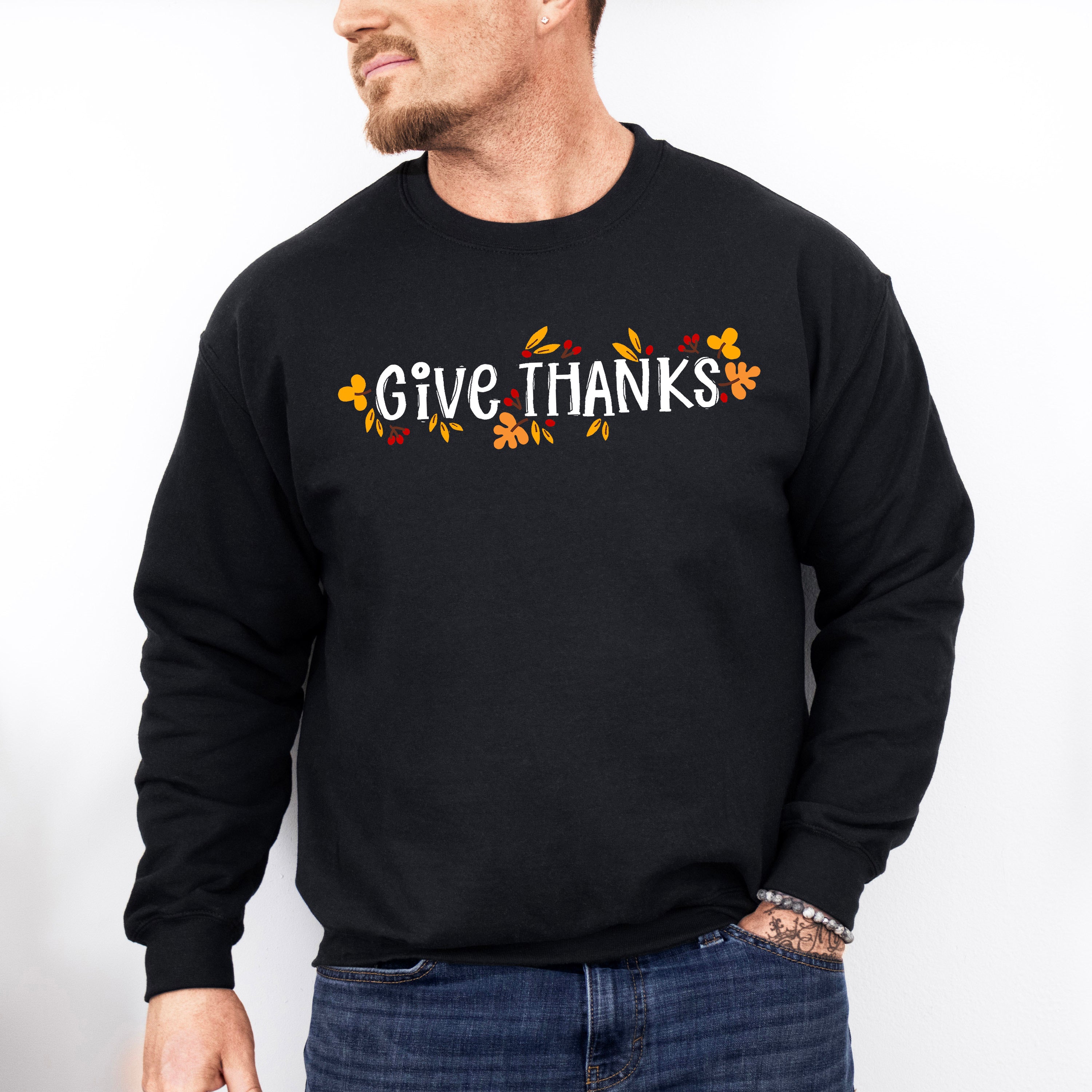 Give Thanks Leaves Design - Thanksgiving Theme Unisex Crewneck T-Shirt Sweatshirt Hoodie