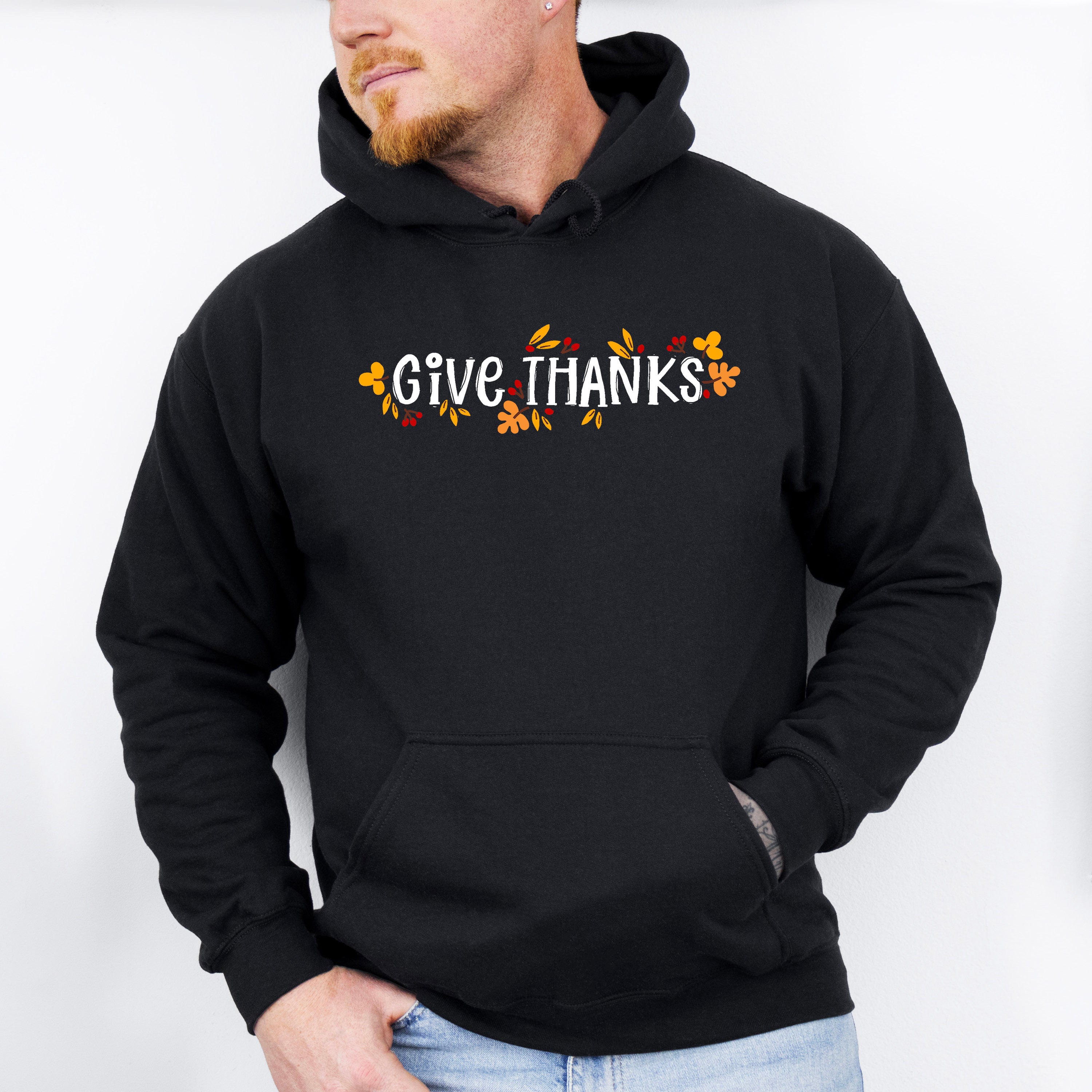 Give Thanks Leaves Design - Thanksgiving Theme Unisex Crewneck T-Shirt Sweatshirt Hoodie