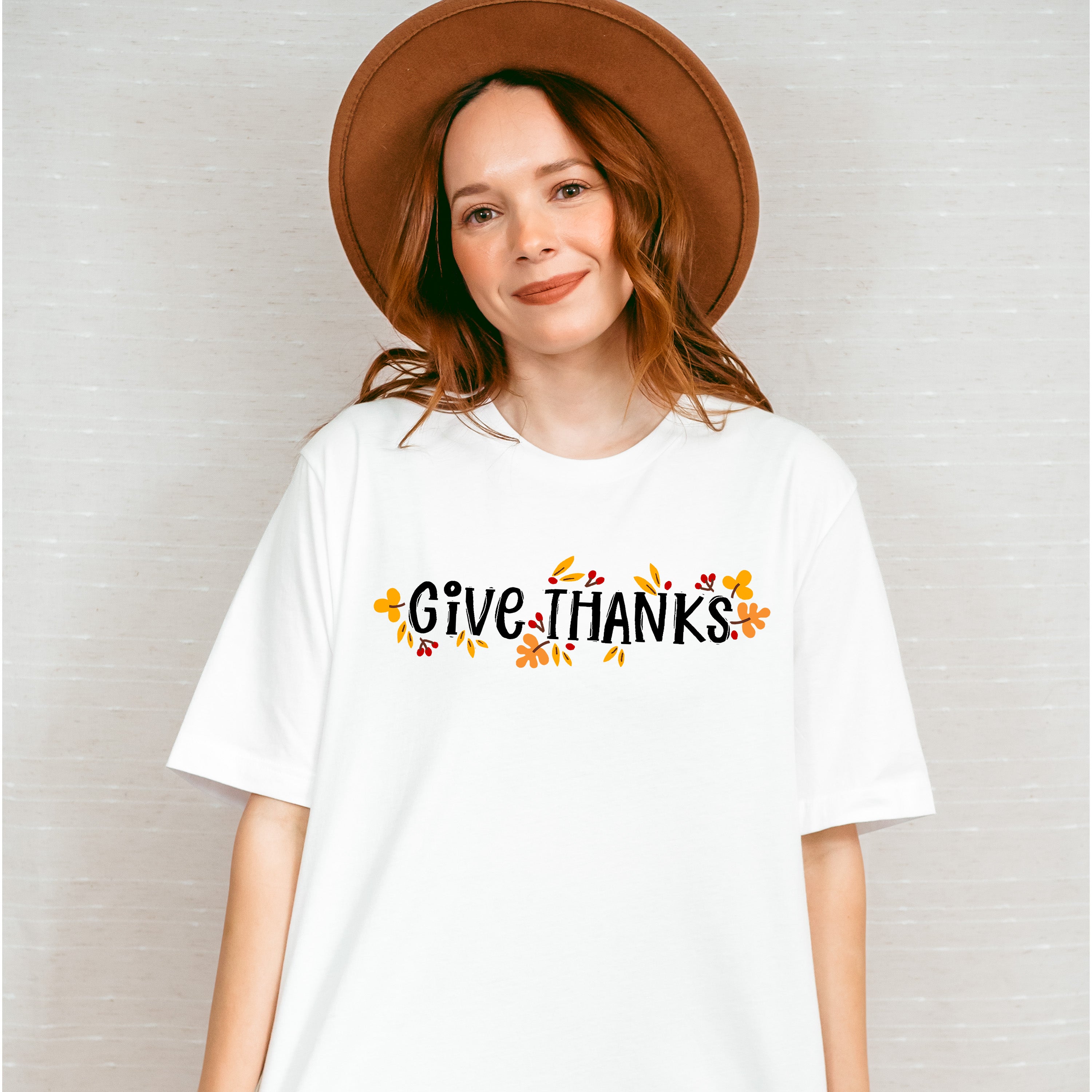 Give Thanks Leaves Design - Thanksgiving Theme Unisex Crewneck T-Shirt Sweatshirt Hoodie