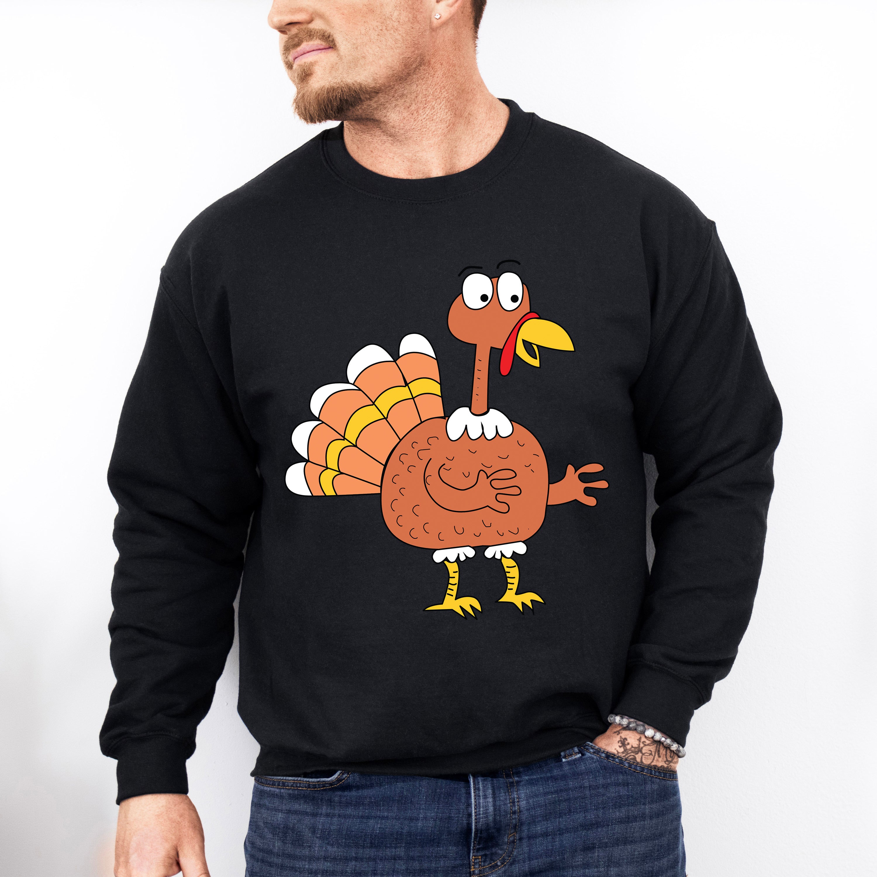 Smiling Turkey Design - Thanksgiving Theme Unisex Crewneck T-Shirt Sweatshirt Hoodie