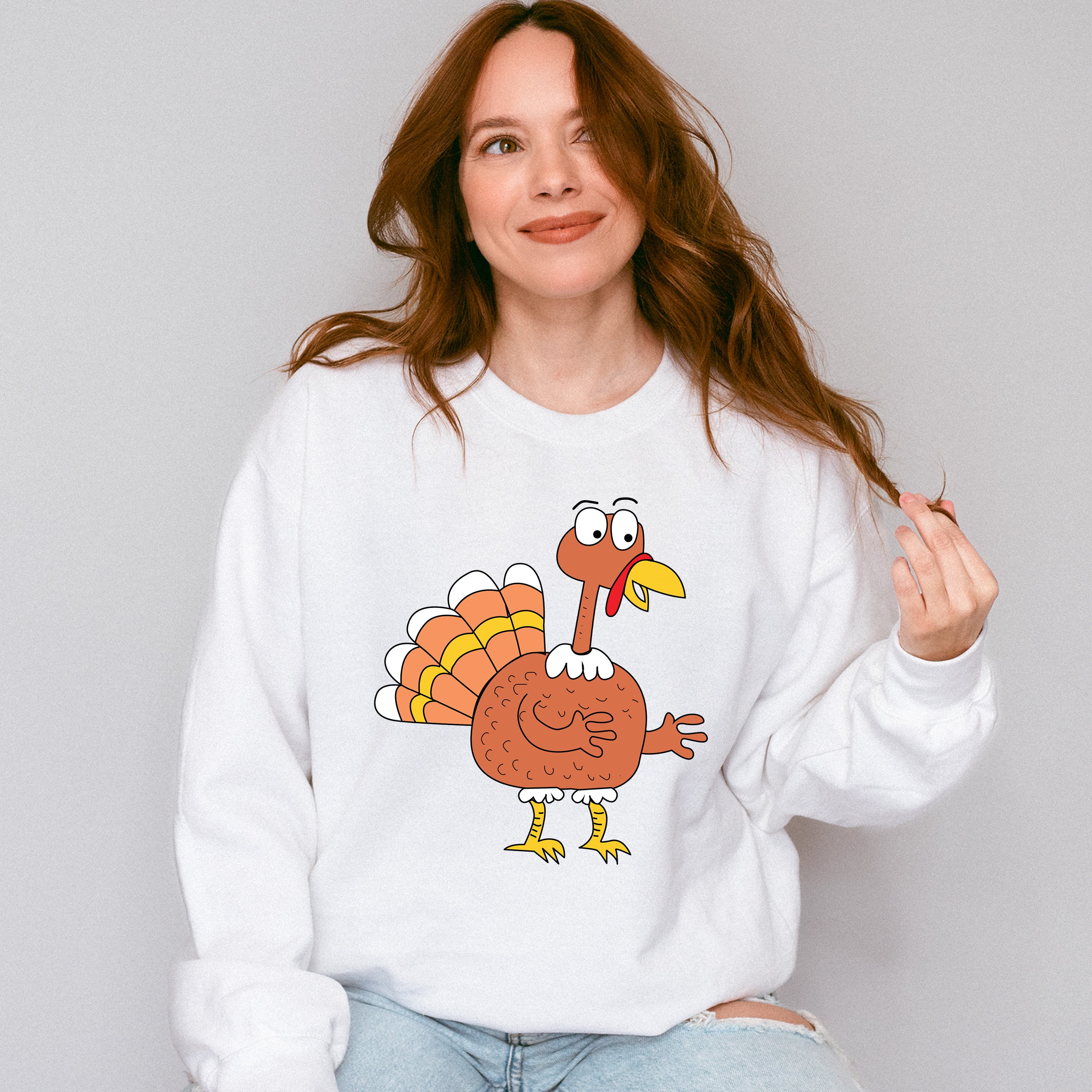 Smiling Turkey Design - Thanksgiving Theme Unisex Crewneck T-Shirt Sweatshirt Hoodie