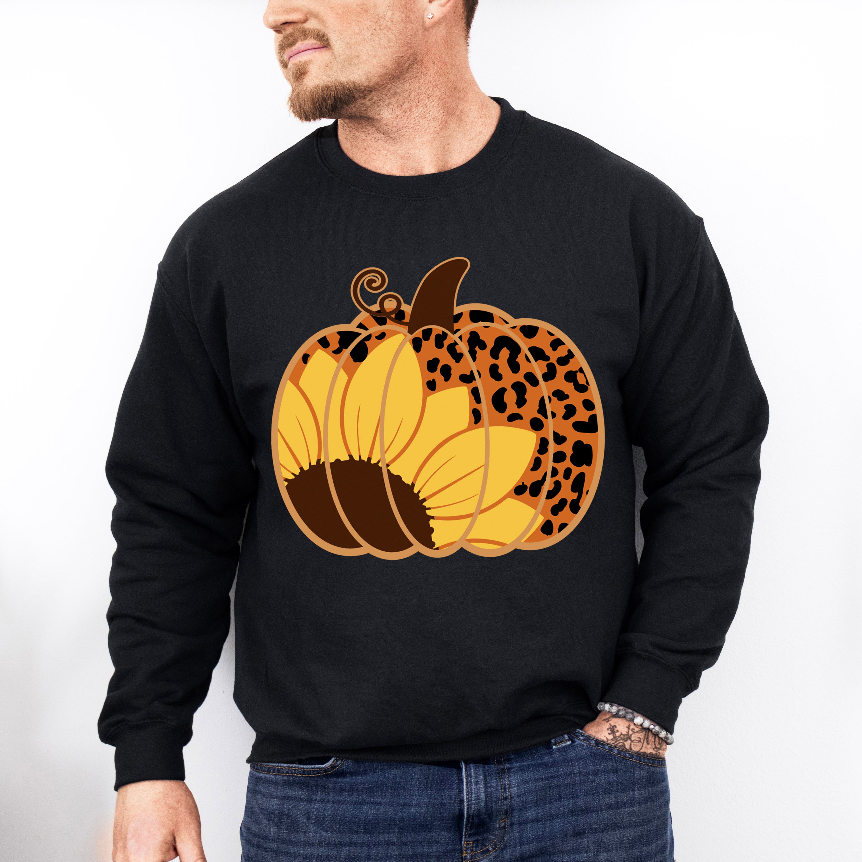 Sunflower Pumpkin Design - Fall Theme Unisex Crewneck T-Shirt Sweatshirt Hoodie