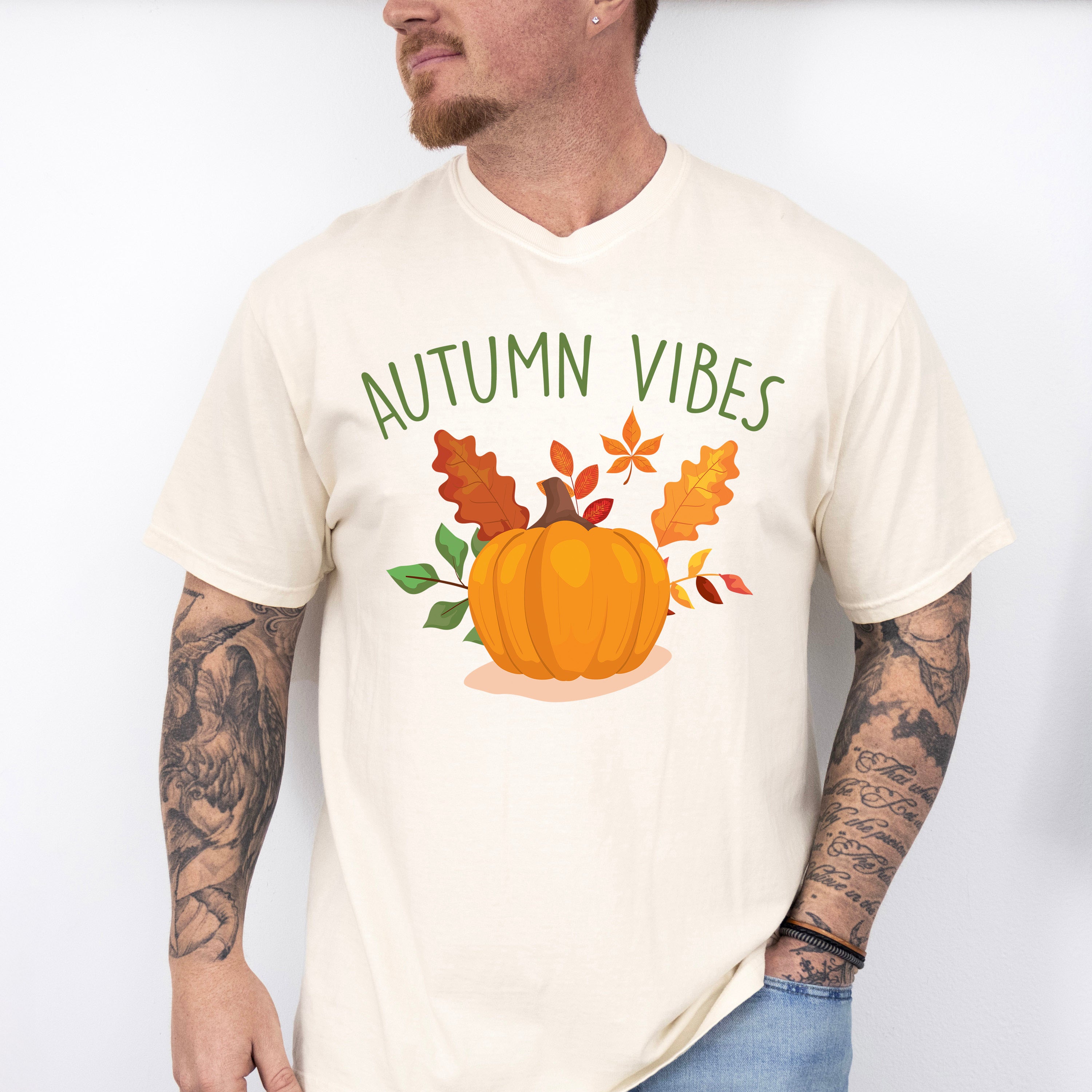 Autumn Vibes Pumpkin Design - Fall Theme Unisex Crewneck T-Shirt Sweatshirt Hoodie