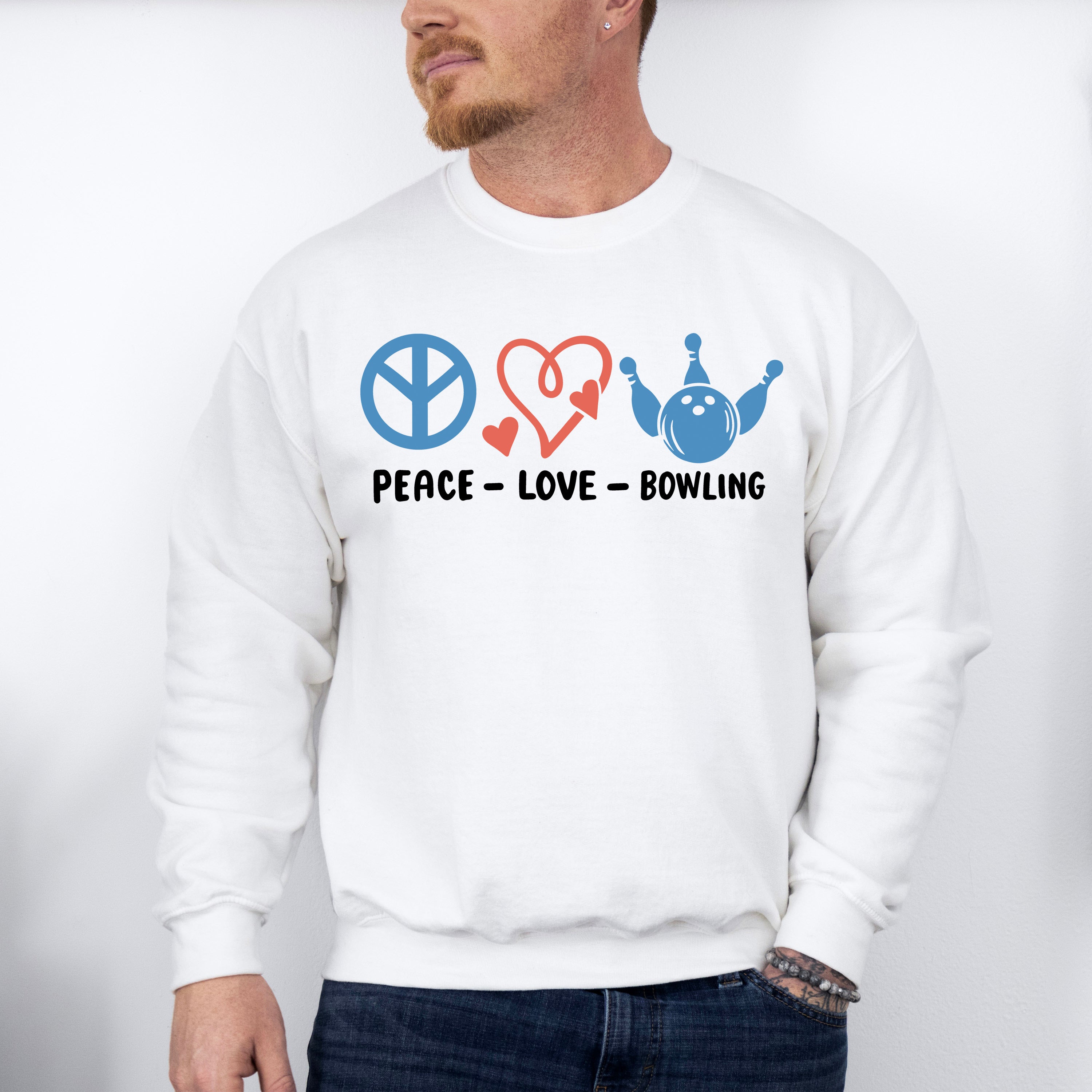 Peace Love Bowling Design - Bowling Unisex Crewneck T-Shirt Sweatshirt Hoodie