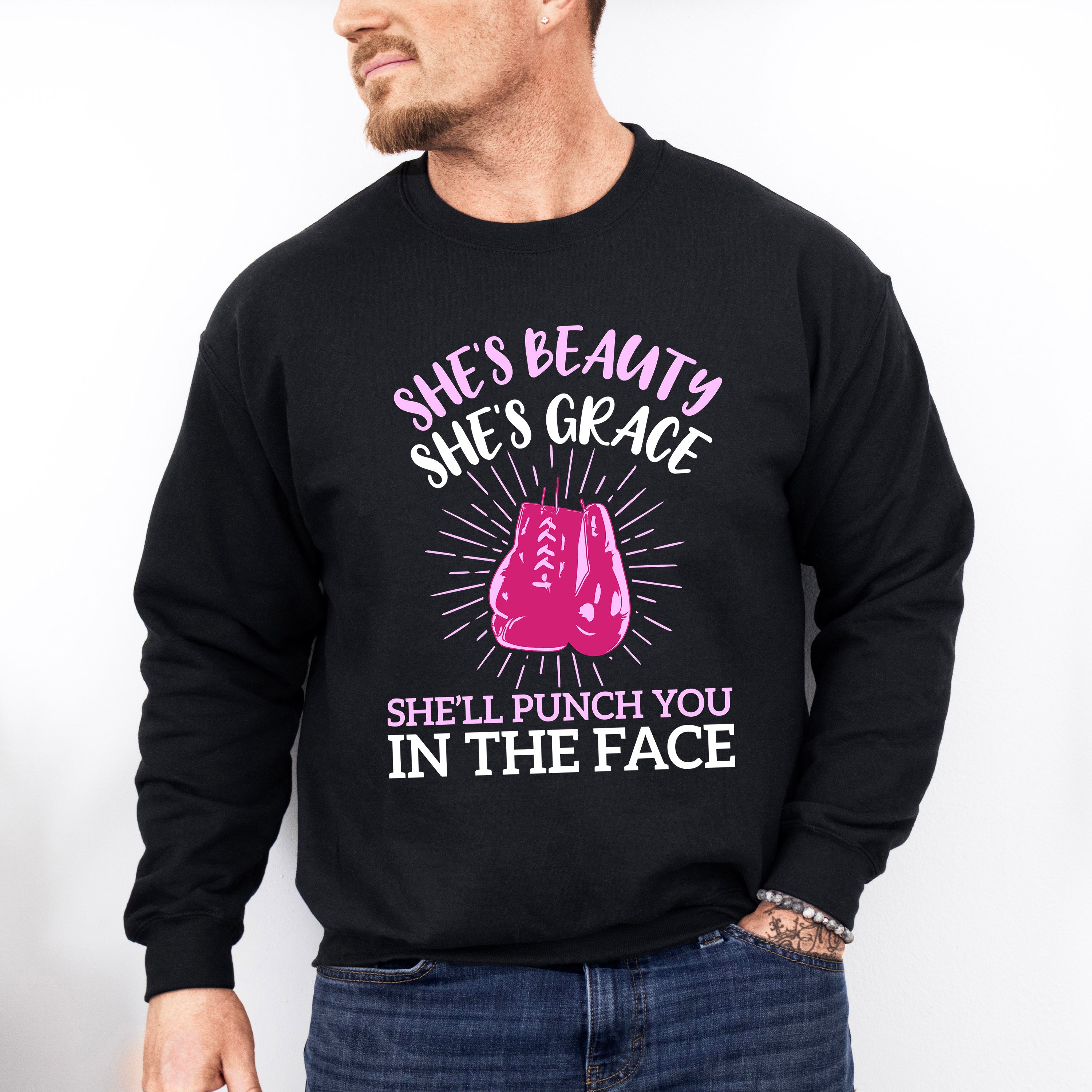 She's Beauty She's Grace - Boxing Unisex Crewneck T-Shirt Sweatshirt Hoodie