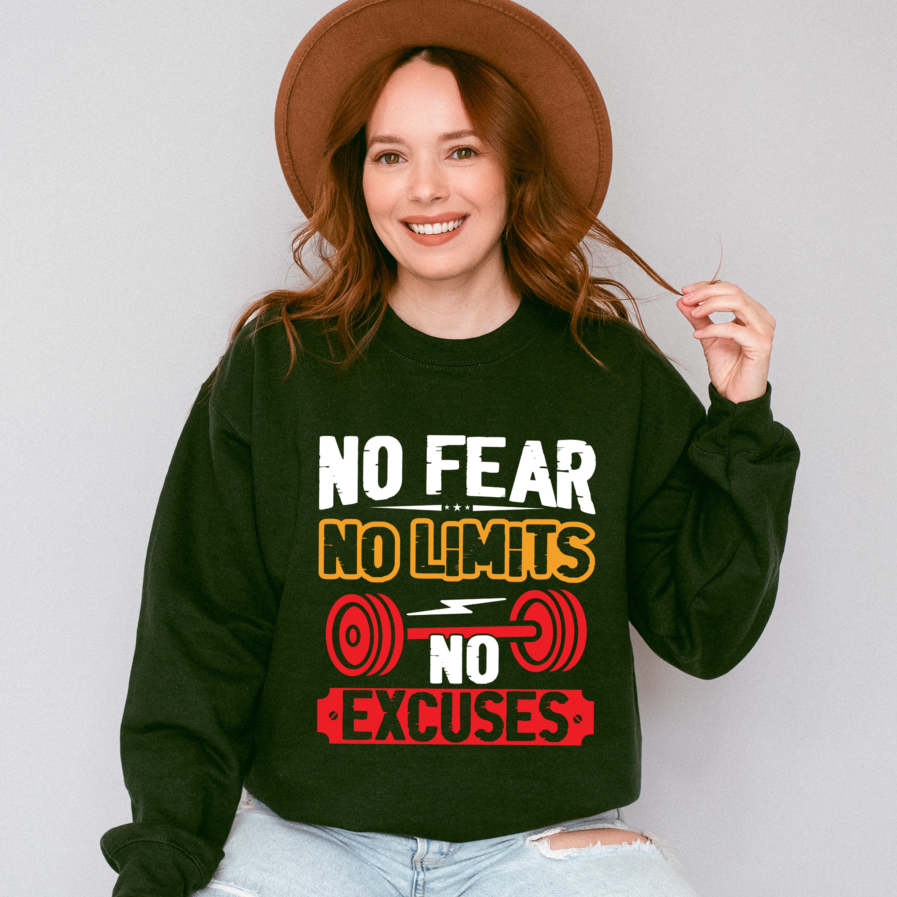 No Fear No Limits No Excuses - GYM Unisex Crewneck T-Shirt Sweatshirt Hoodie
