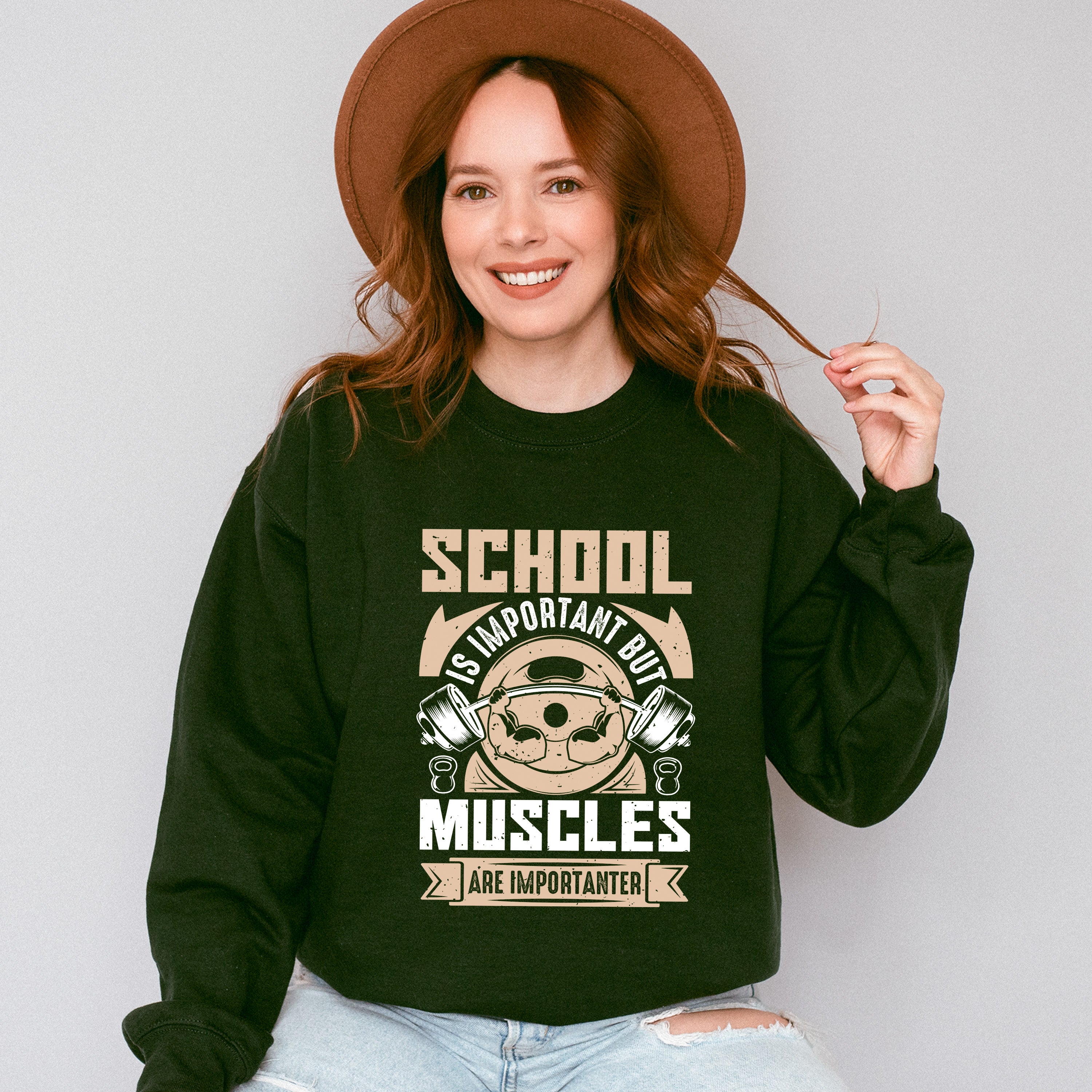 School Is Important But Muscles Are Importanter - GYM Unisex Crewneck T-Shirt Sweatshirt Hoodie