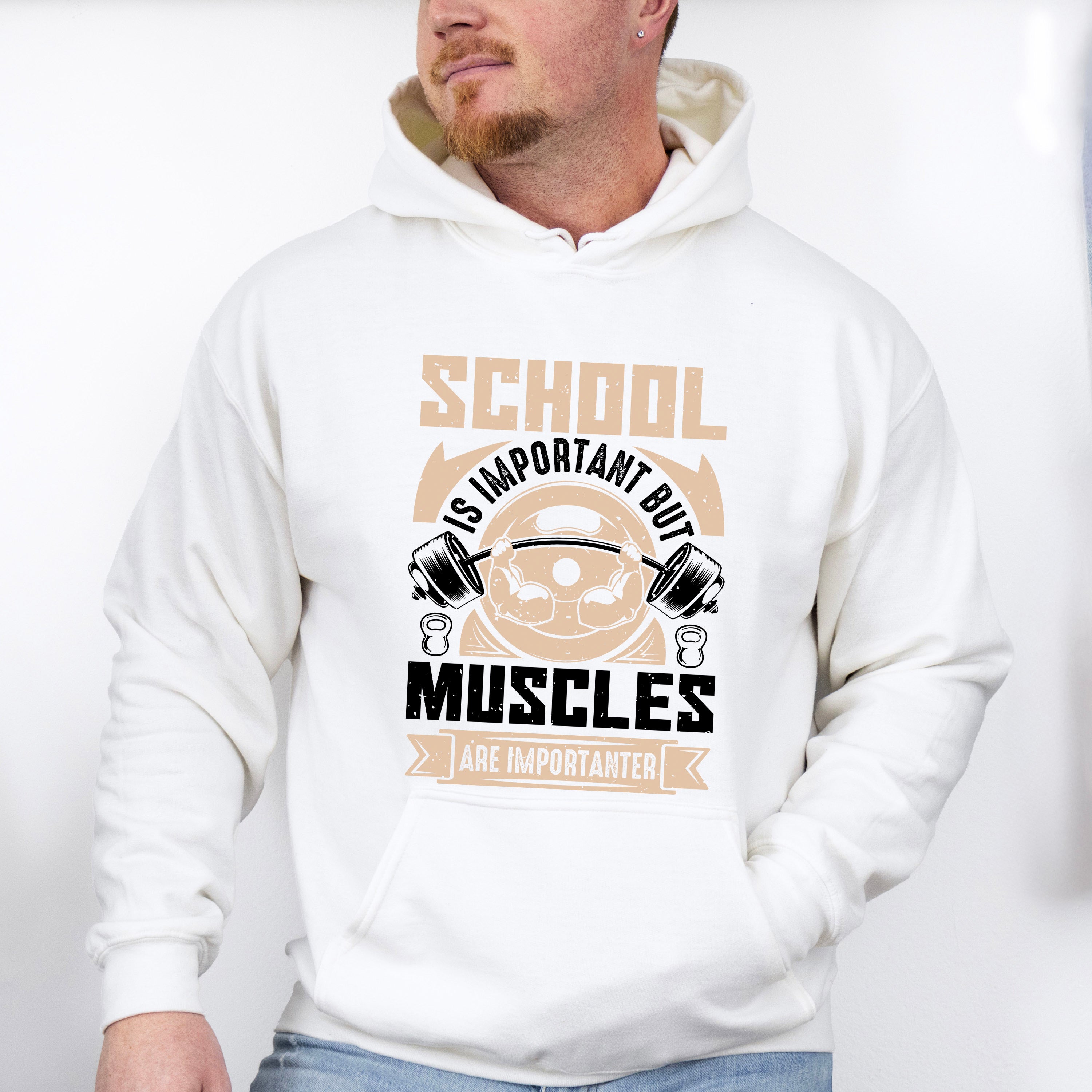 School Is Important But Muscles Are Importanter - GYM Unisex Crewneck T-Shirt Sweatshirt Hoodie