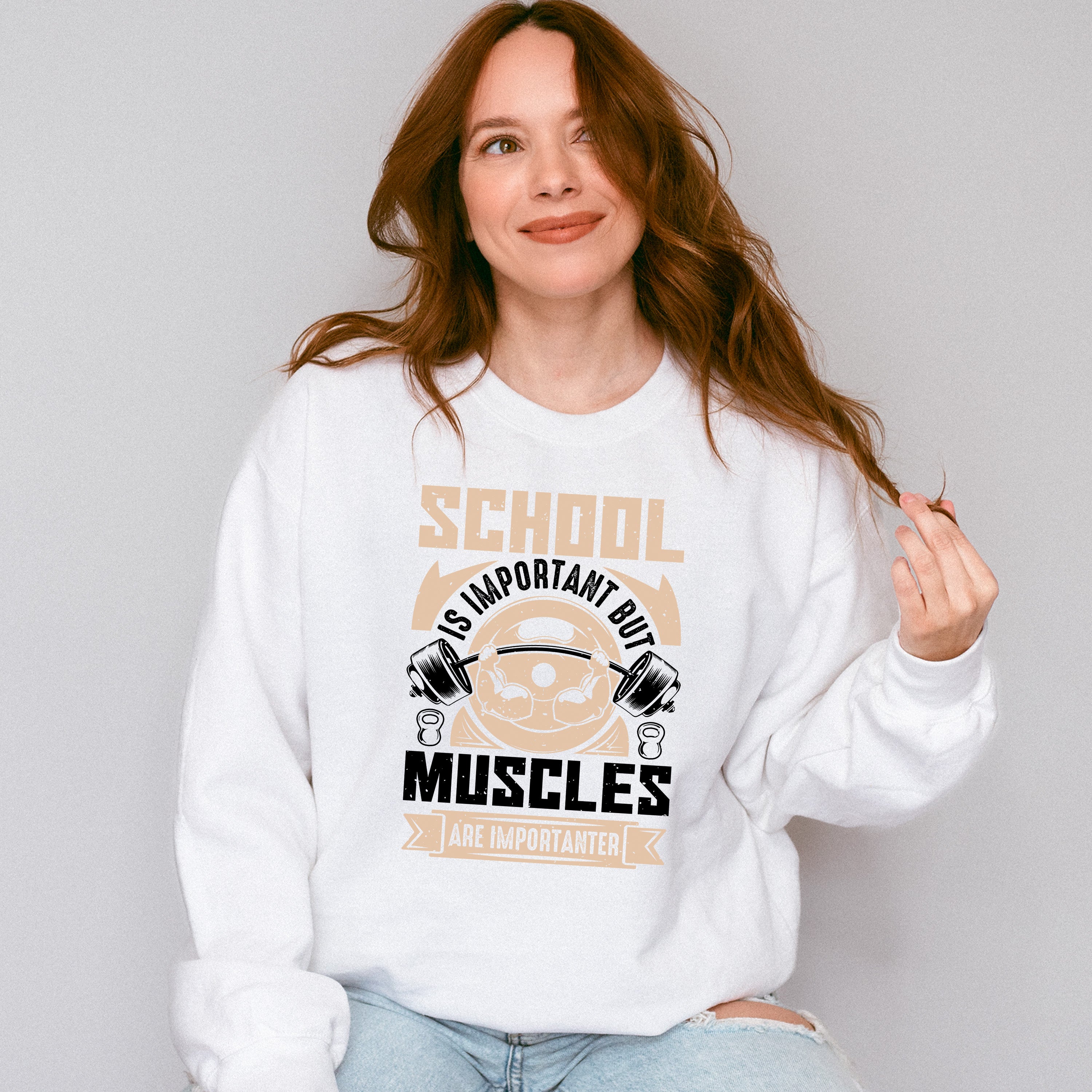 School Is Important But Muscles Are Importanter - GYM Unisex Crewneck T-Shirt Sweatshirt Hoodie