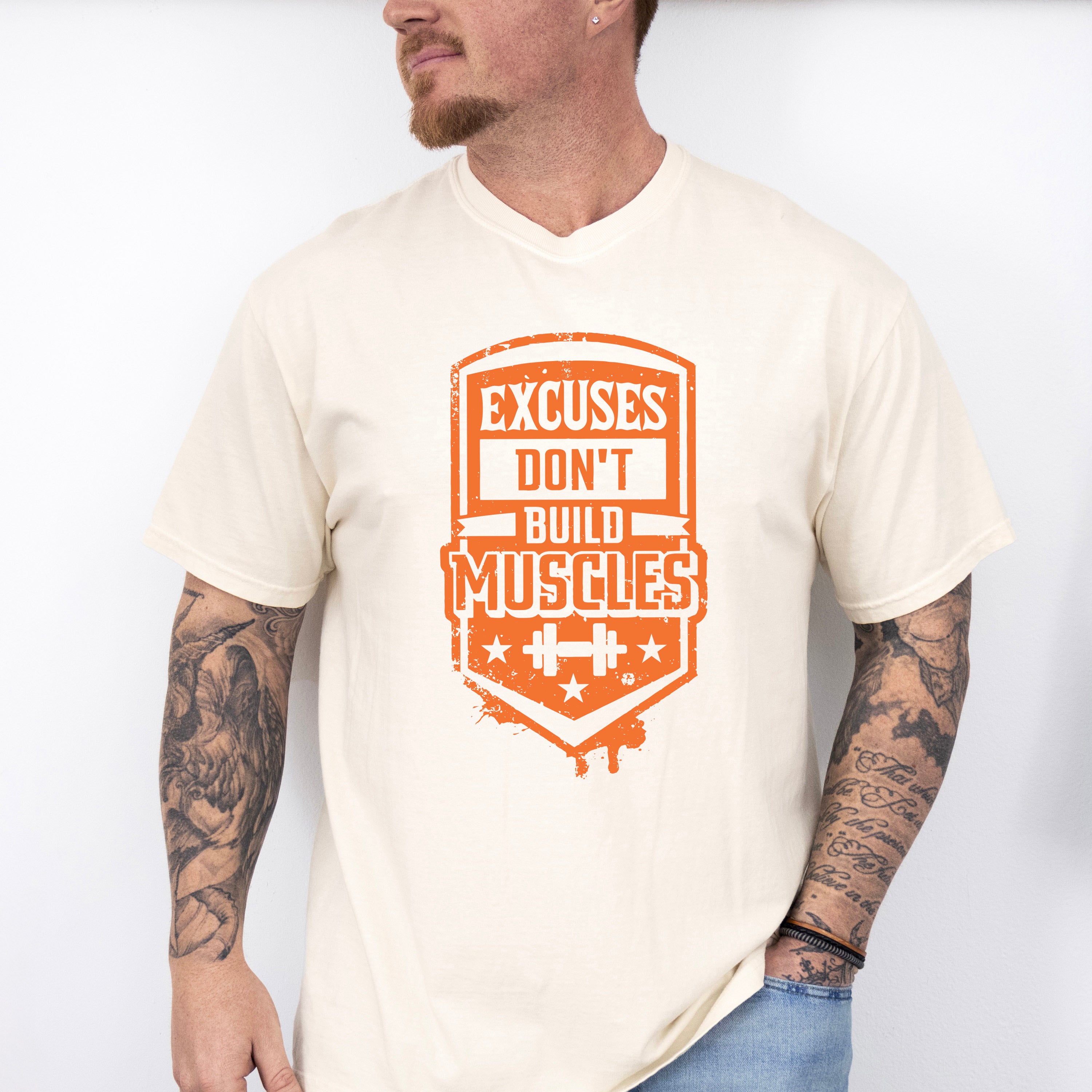 Excuses Don't Build Muscles - GYM Unisex Crewneck T-Shirt Sweatshirt Hoodie