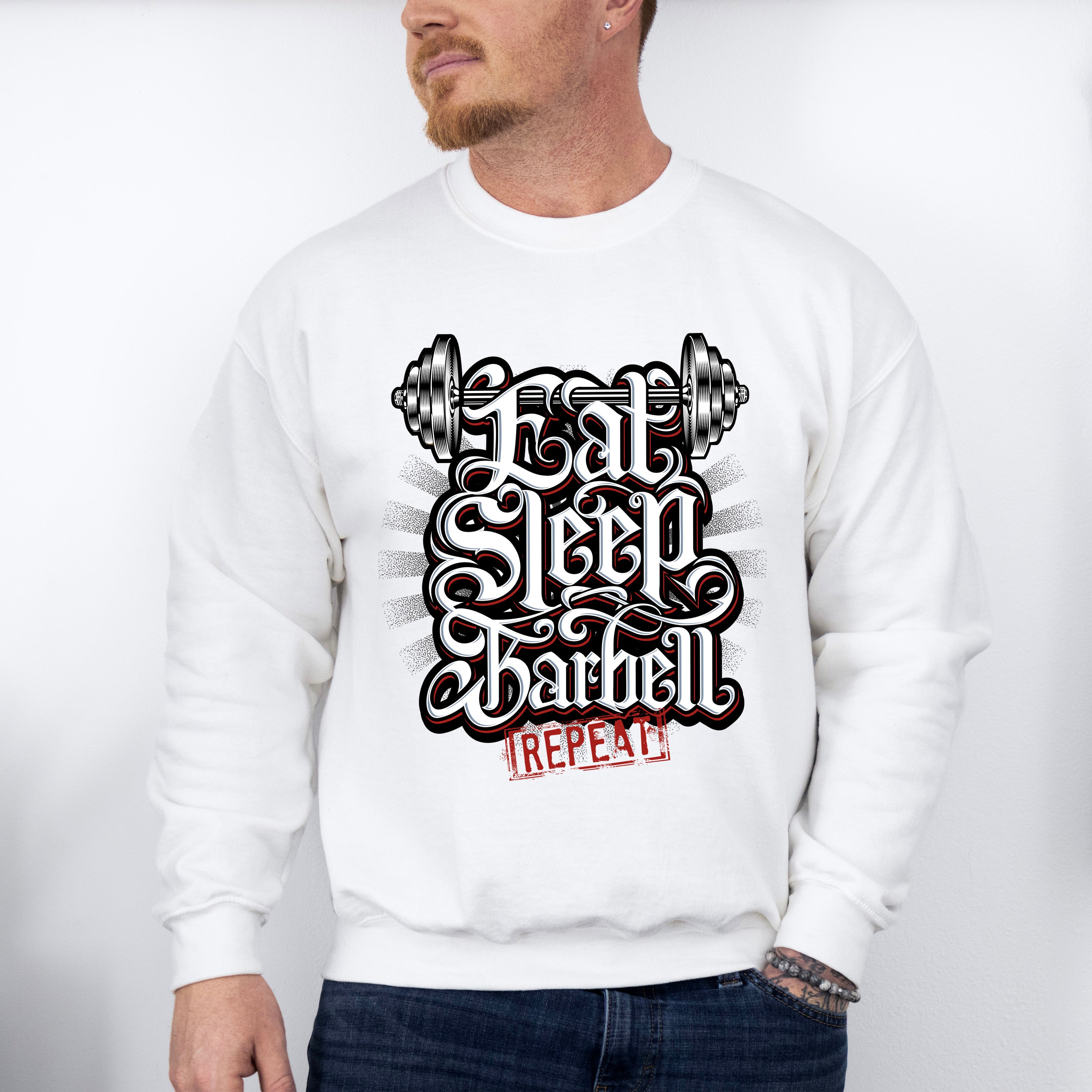 Eat Sleep Barbell Repeat - GYM Unisex Crewneck T-Shirt Sweatshirt Hoodie