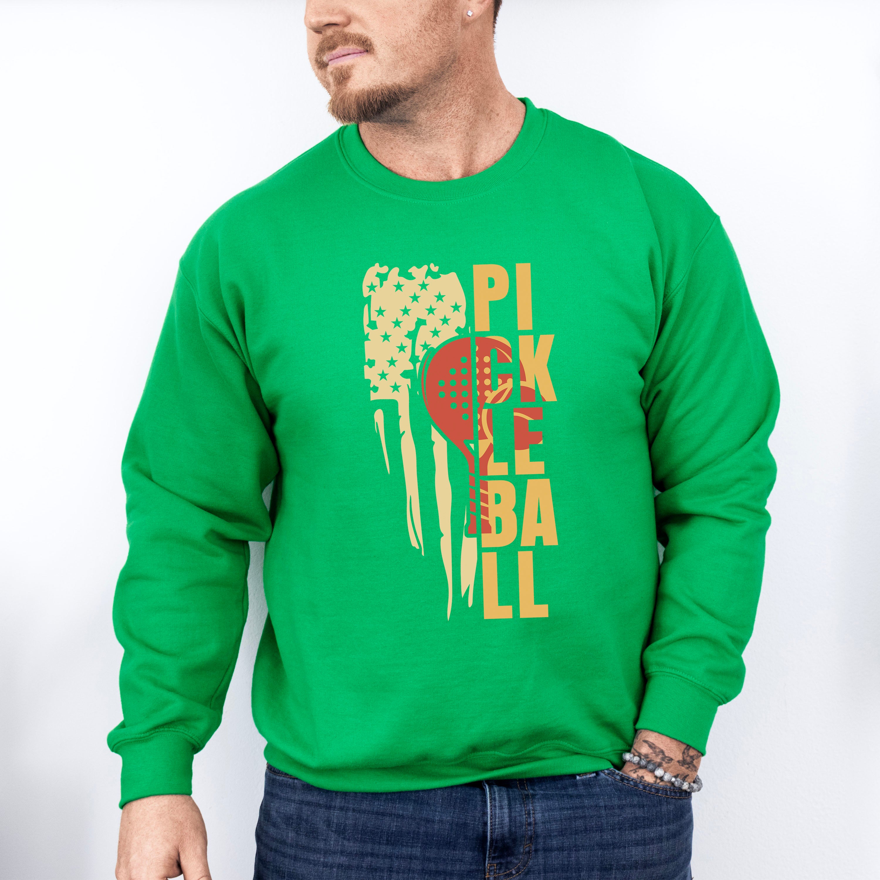 Pickleball US Flag Design - Pickleball Unisex Crewneck T-Shirt Sweatshirt Hoodie