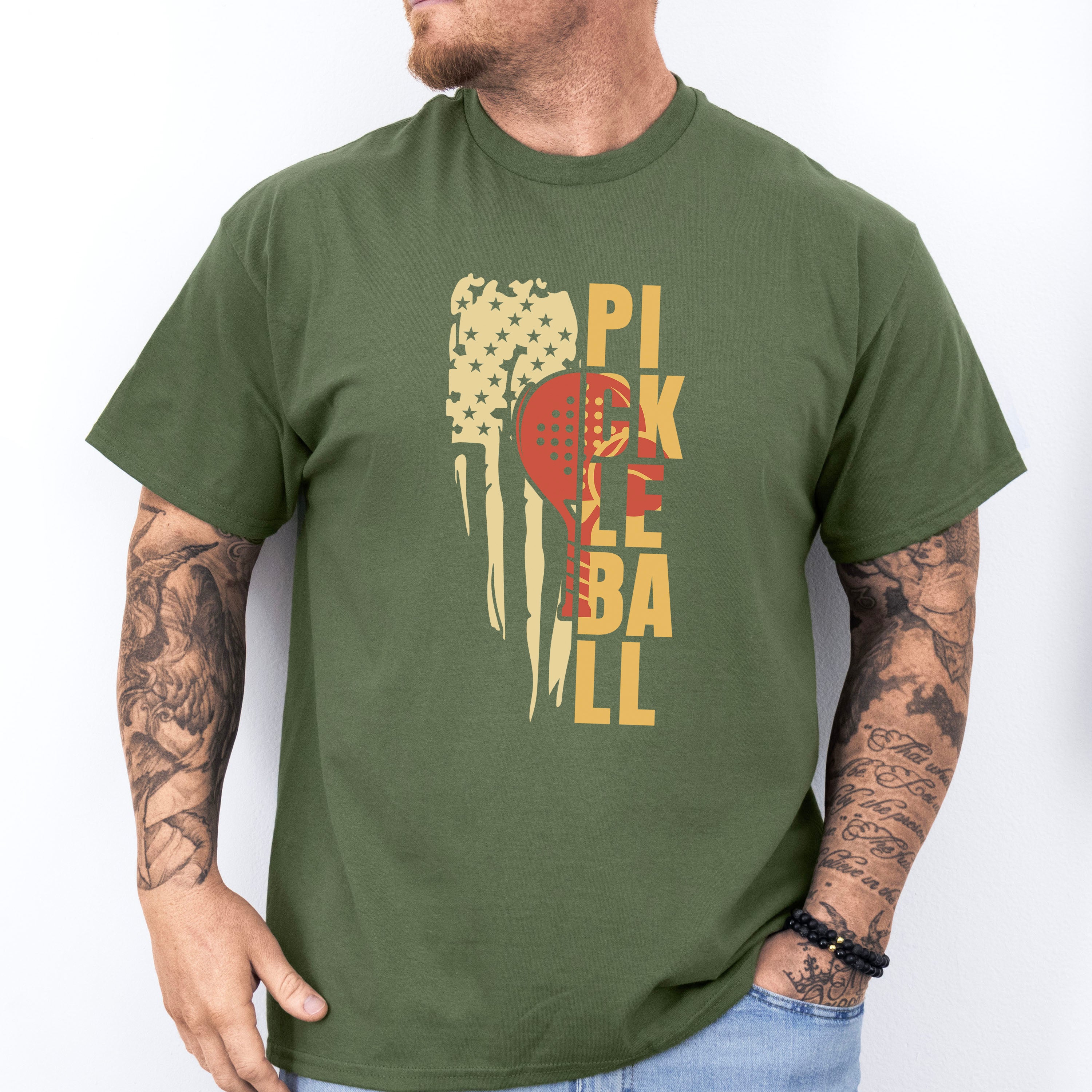 Pickleball US Flag Design - Pickleball Unisex Crewneck T-Shirt Sweatshirt Hoodie