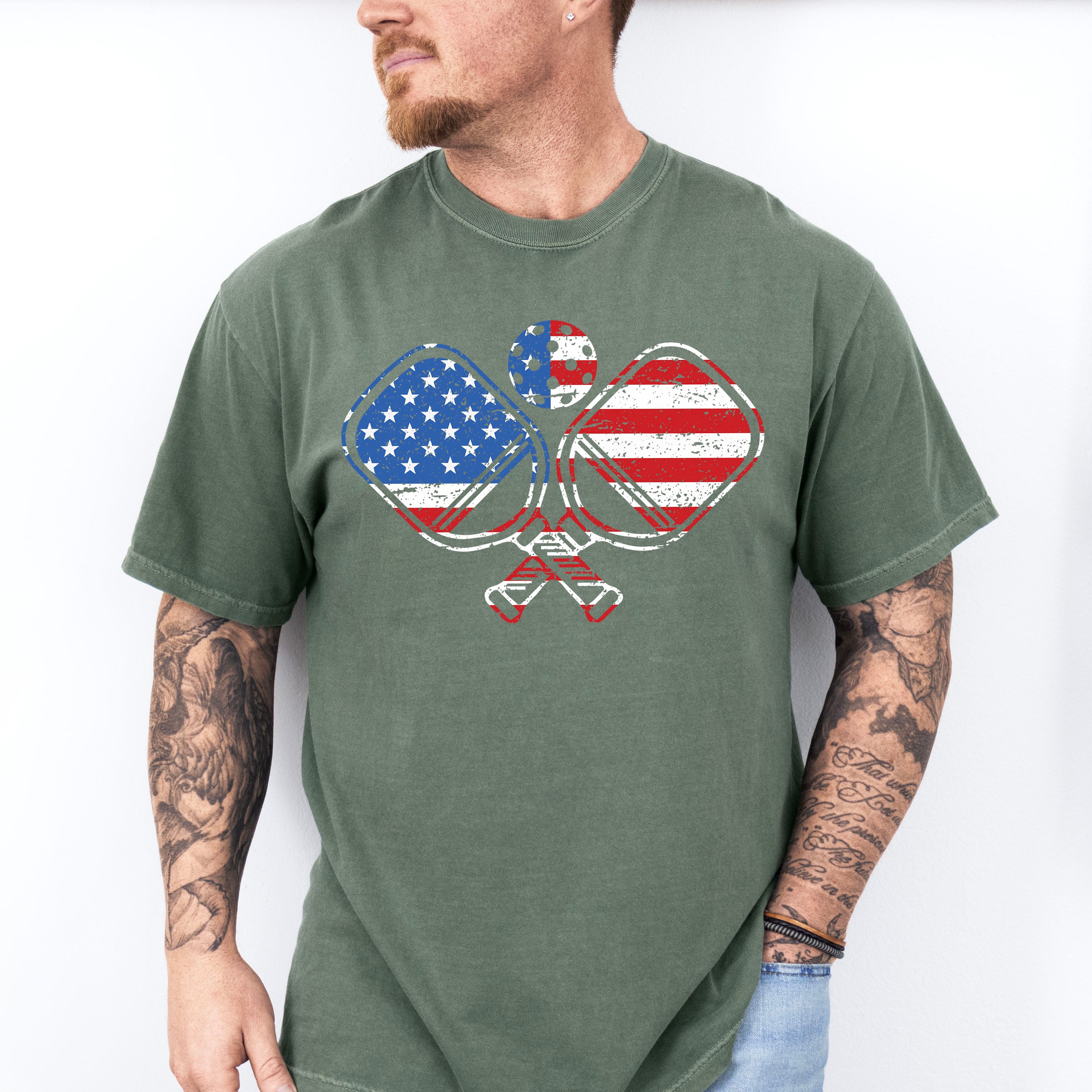 Paddle US Flag Design - Pickleball Unisex Crewneck T-Shirt Sweatshirt Hoodie