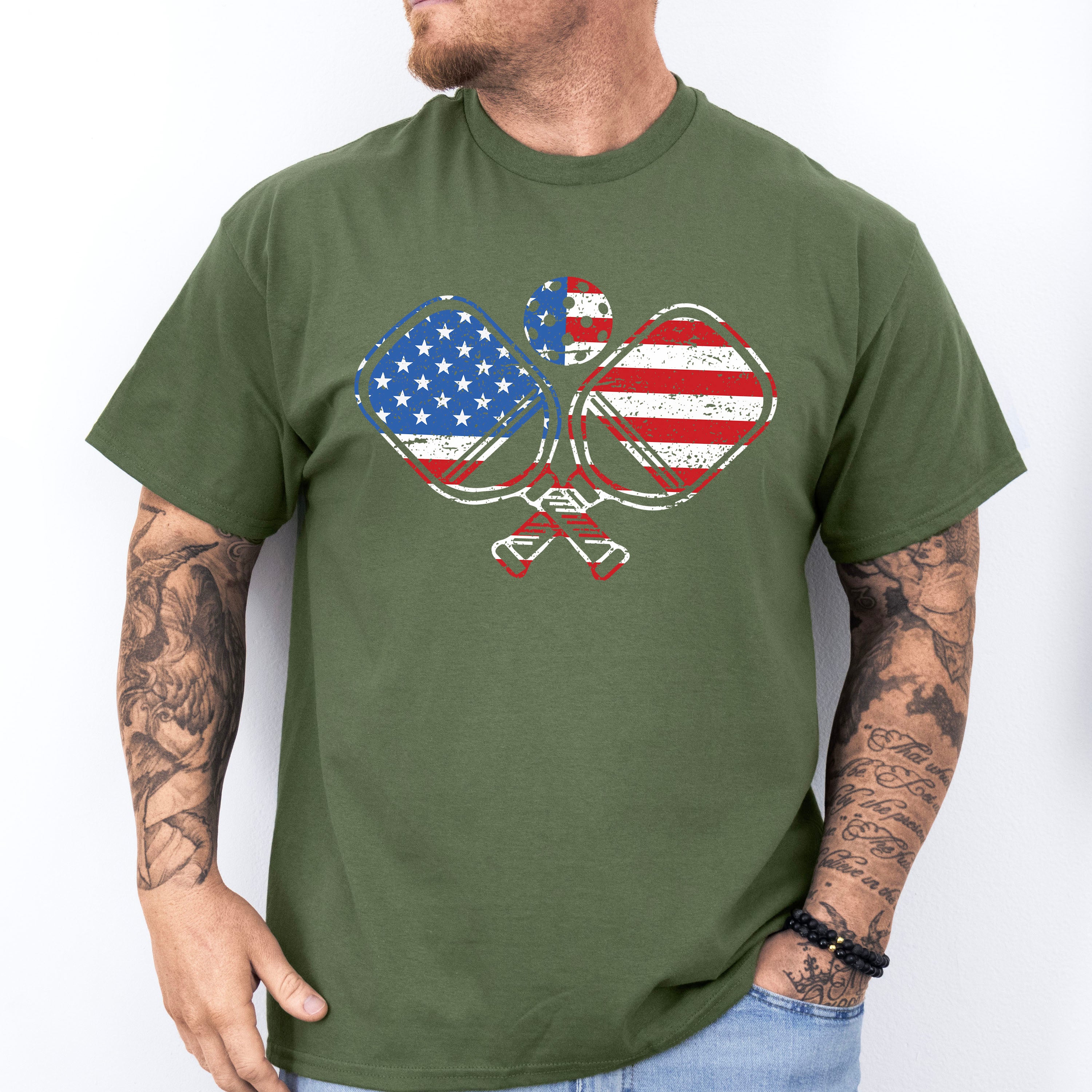Paddle US Flag Design - Pickleball Unisex Crewneck T-Shirt Sweatshirt Hoodie