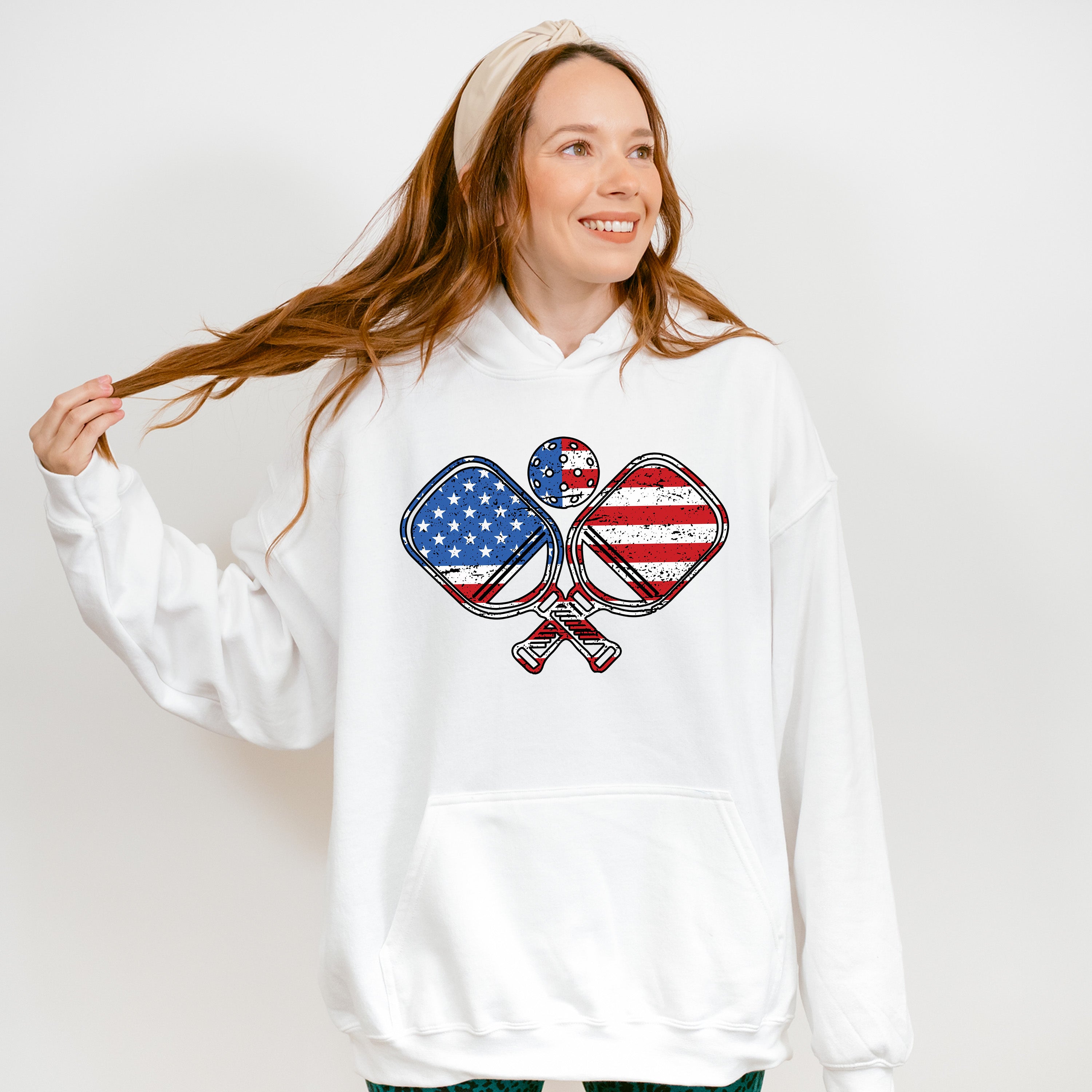 Paddle US Flag Design - Pickleball Unisex Crewneck T-Shirt Sweatshirt Hoodie