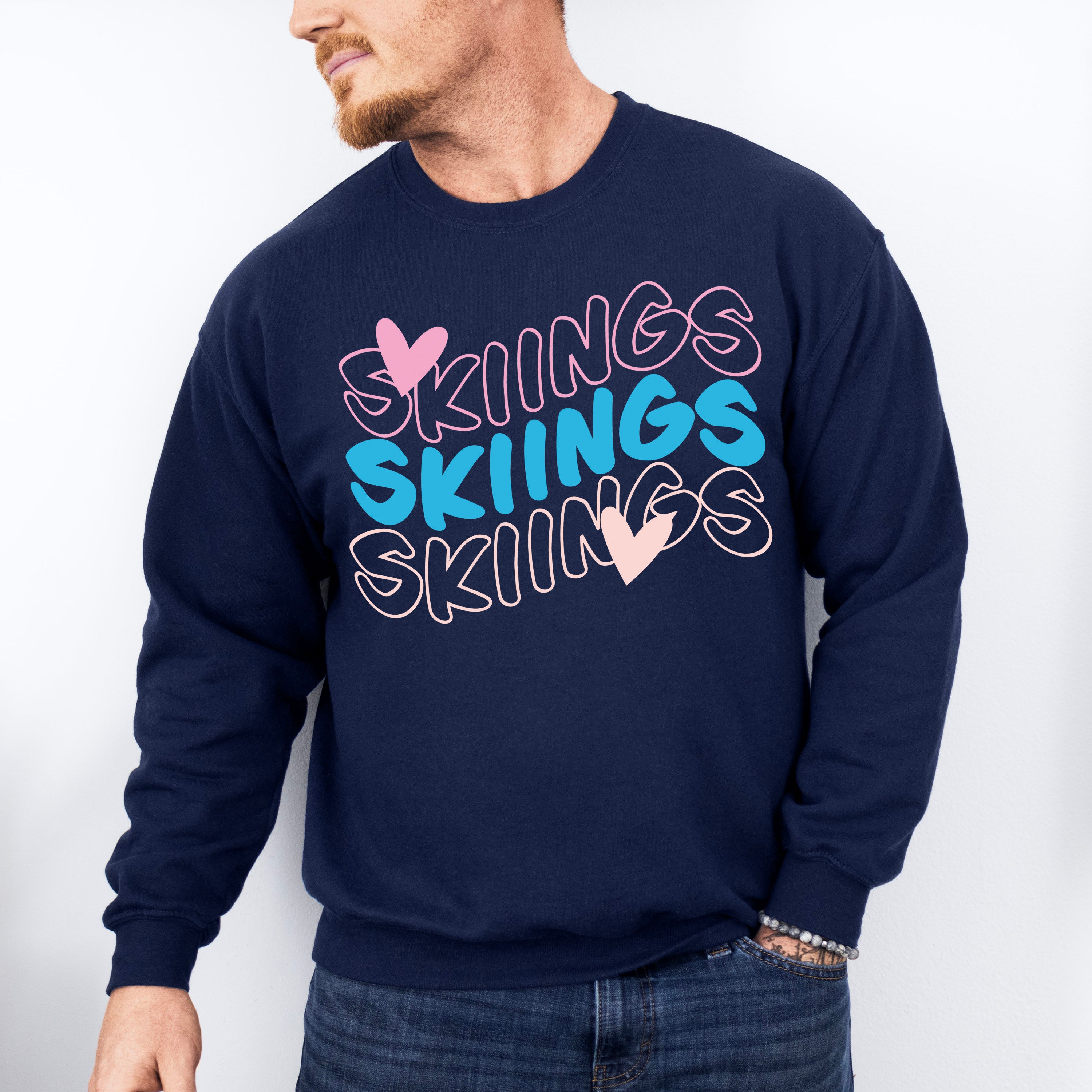 Skiings Heart Design - Skiing Unisex Crewneck T-Shirt Sweatshirt Hoodie