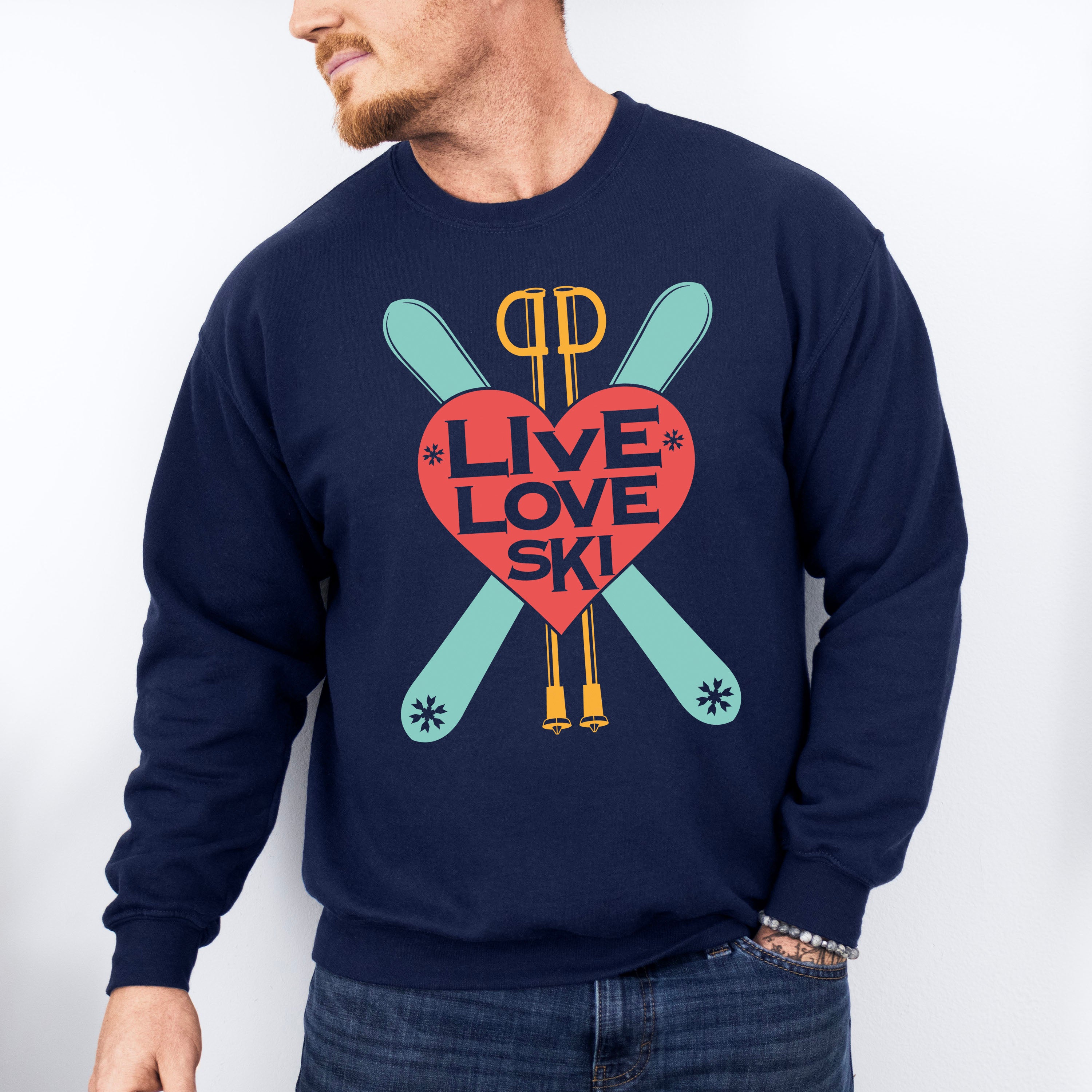 Live Love Ski - Skiing Unisex Crewneck T-Shirt Sweatshirt Hoodie