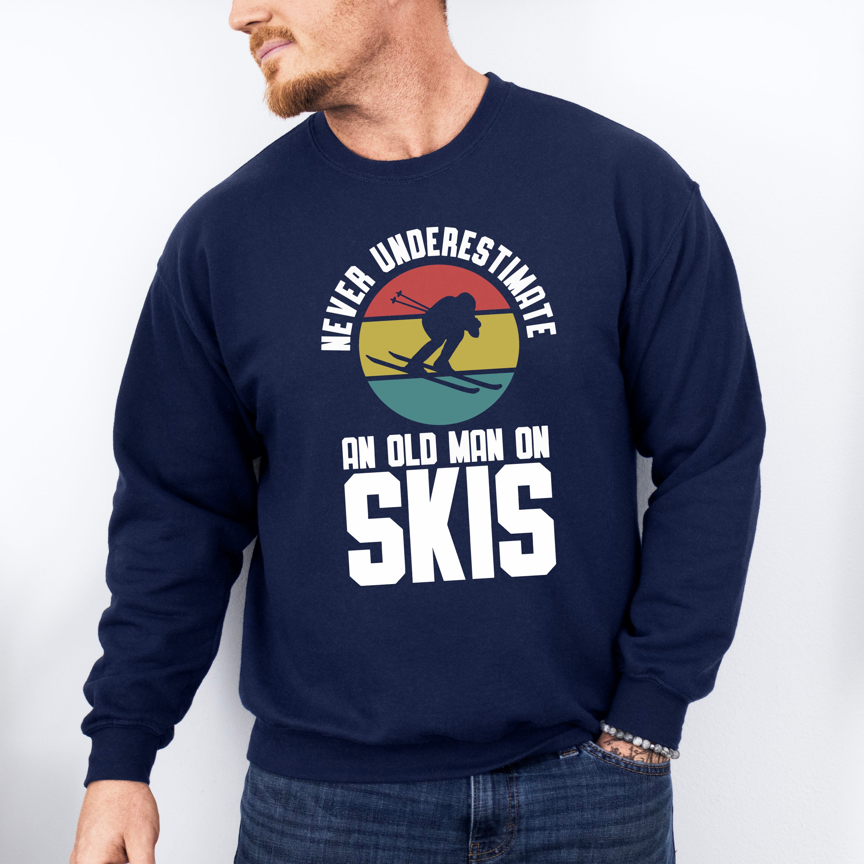 Never Underestimate An Old Man On Skis - Skiing Unisex Crewneck T-Shirt Sweatshirt Hoodie