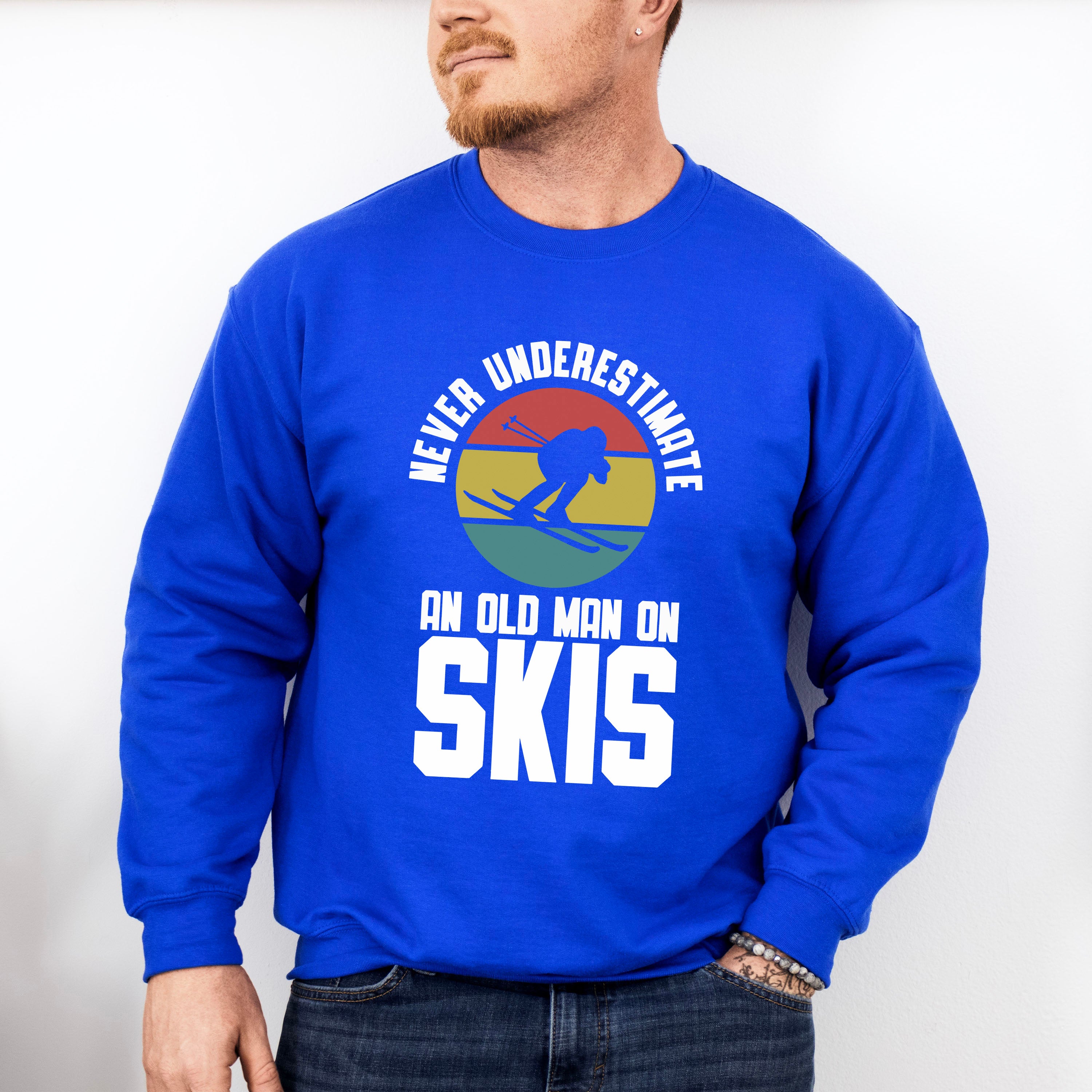 Never Underestimate An Old Man On Skis - Skiing Unisex Crewneck T-Shirt Sweatshirt Hoodie
