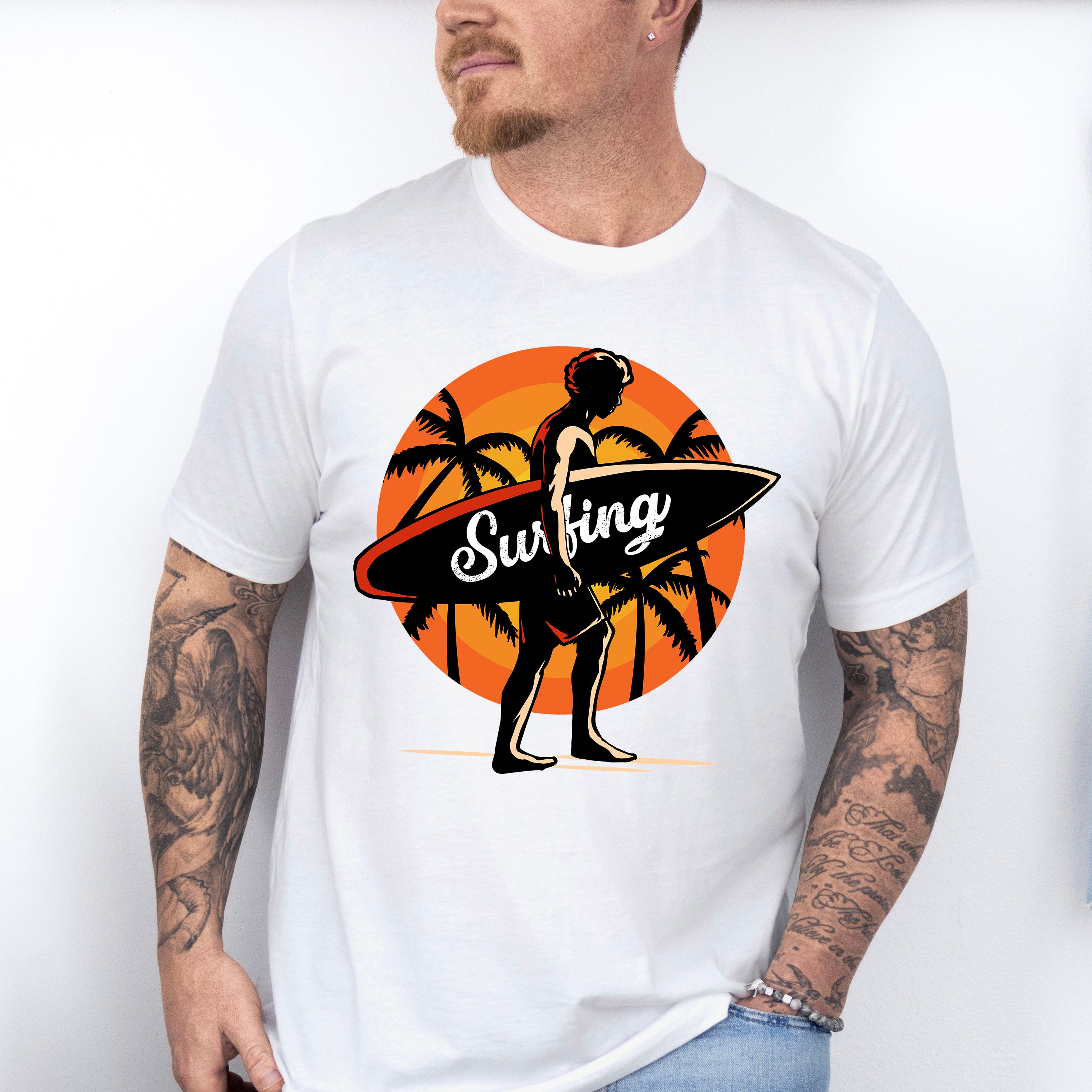 Surfing Sunrise Palms Design - Surfing Unisex Crewneck T-Shirt Sweatshirt Hoodie
