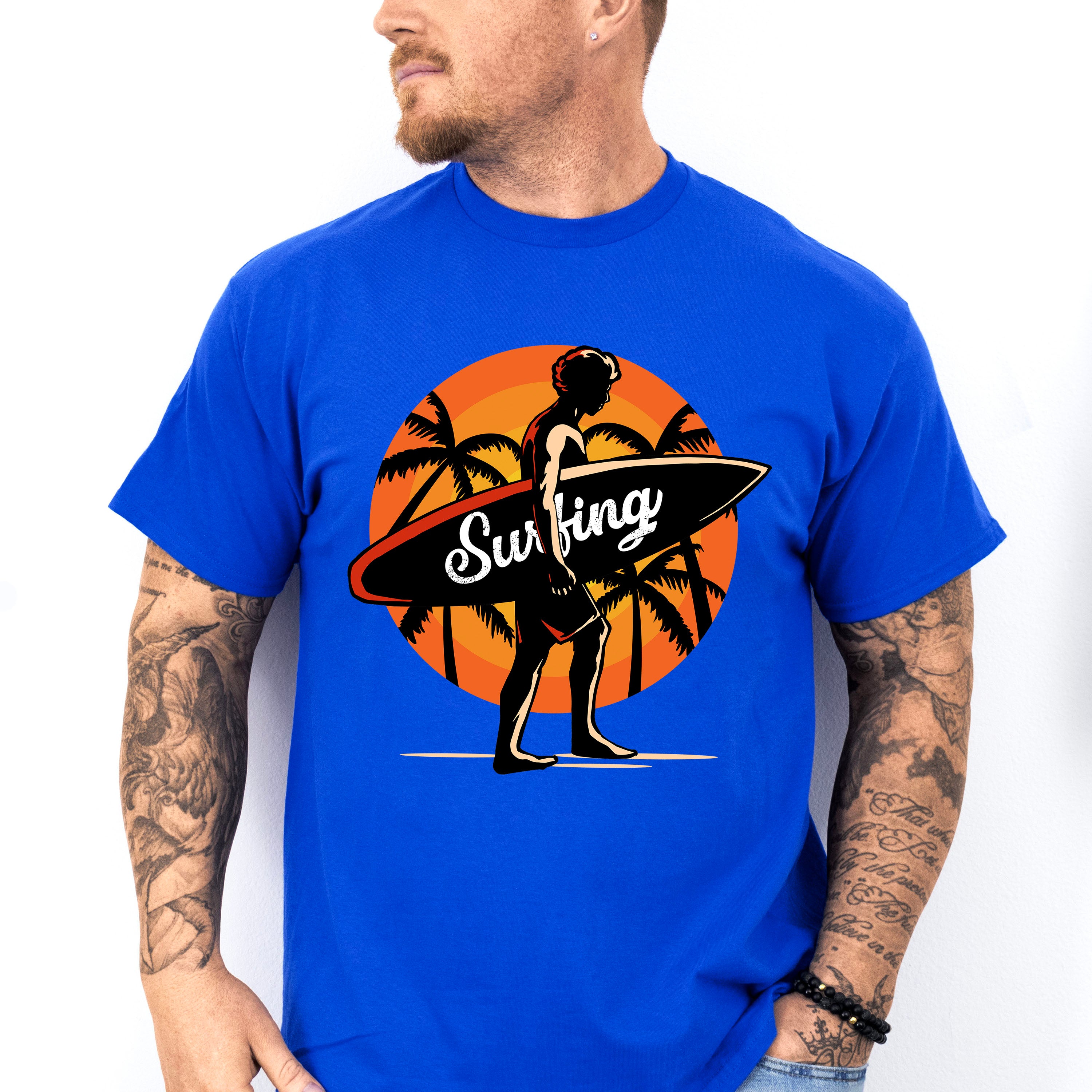 Surfing Sunrise Palms Design - Surfing Unisex Crewneck T-Shirt Sweatshirt Hoodie