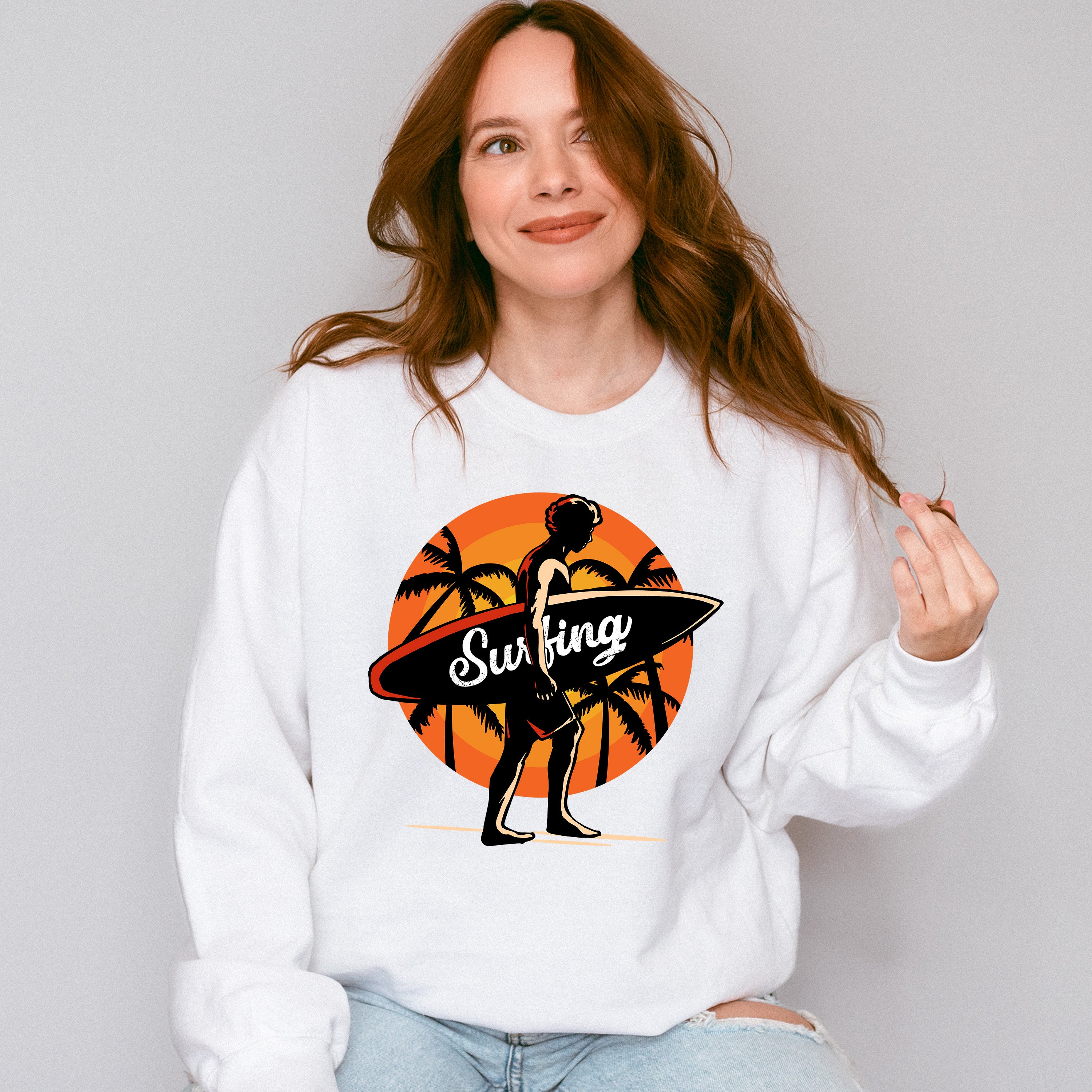 Surfing Sunrise Palms Design - Surfing Unisex Crewneck T-Shirt Sweatshirt Hoodie
