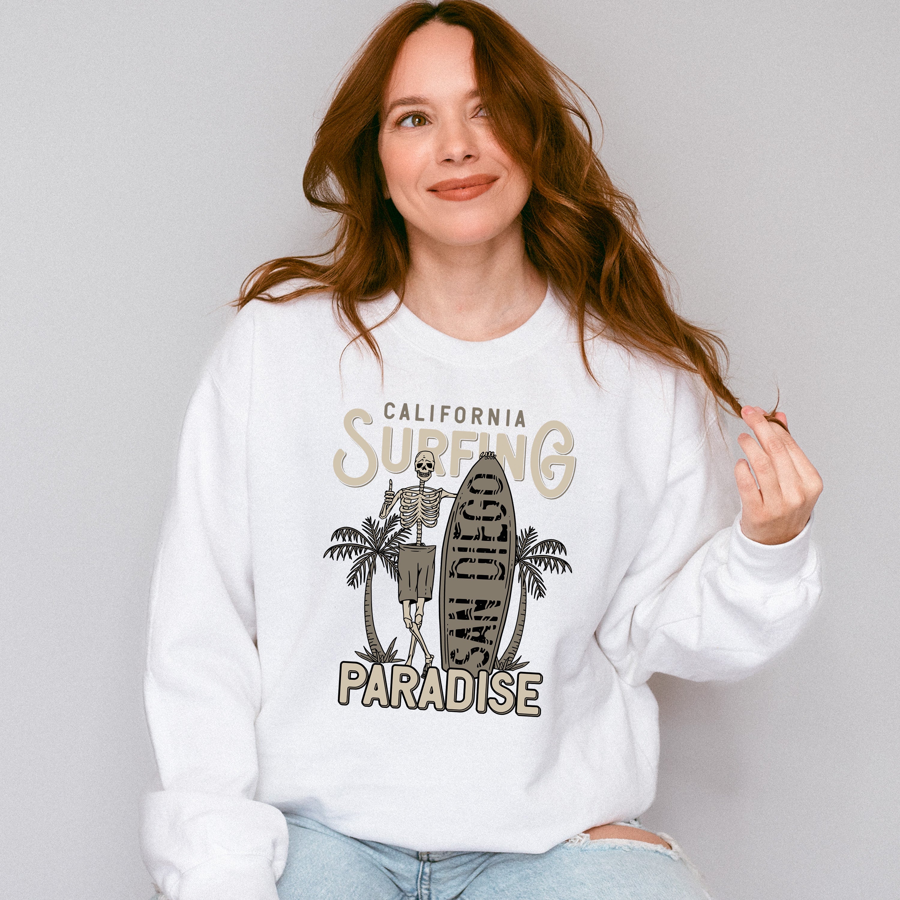 Skeleton California Surfing Paradise - Surfing Unisex Crewneck T-Shirt Sweatshirt Hoodie