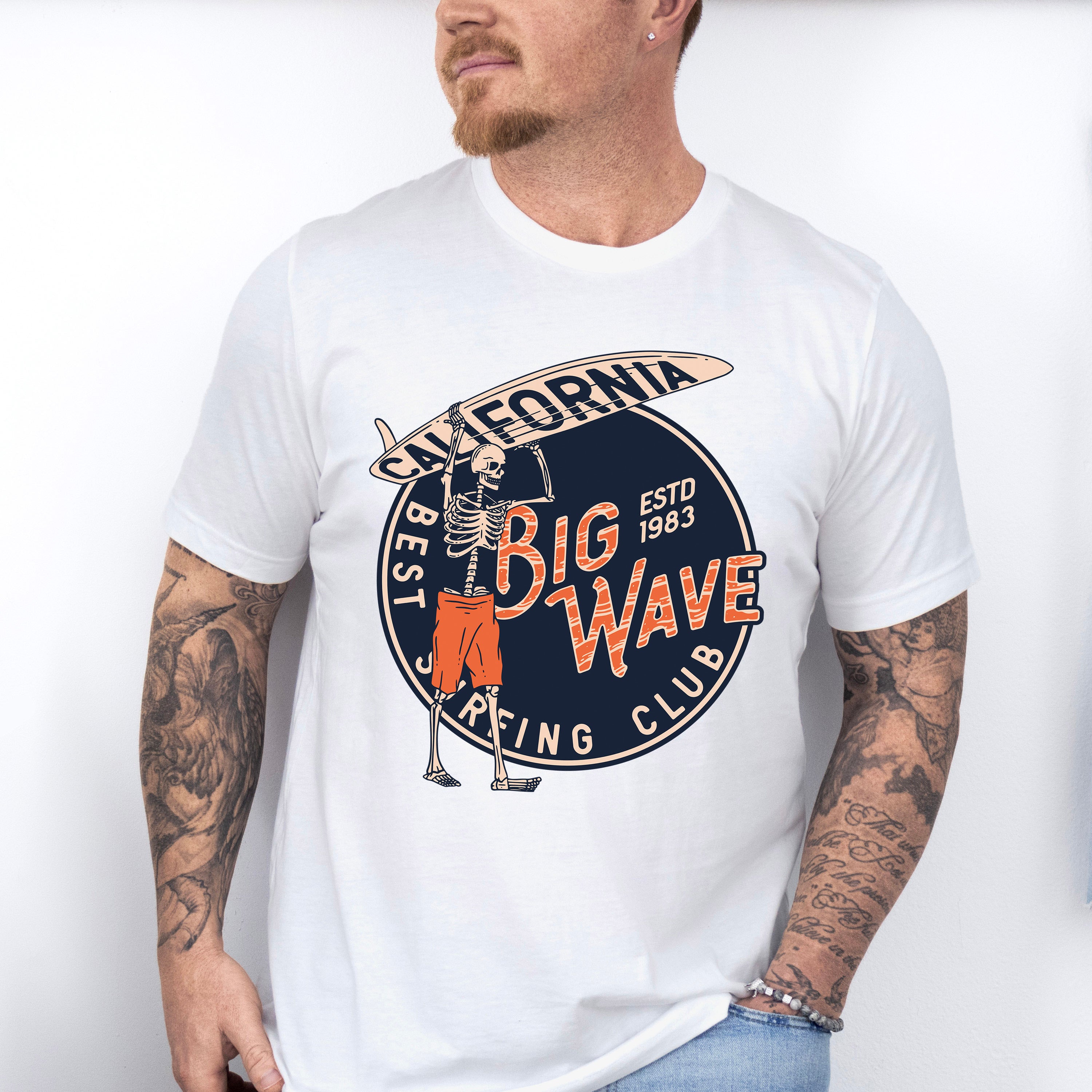 California Big Wave Skeleton Design - Surfing Unisex Crewneck T-Shirt Sweatshirt Hoodie