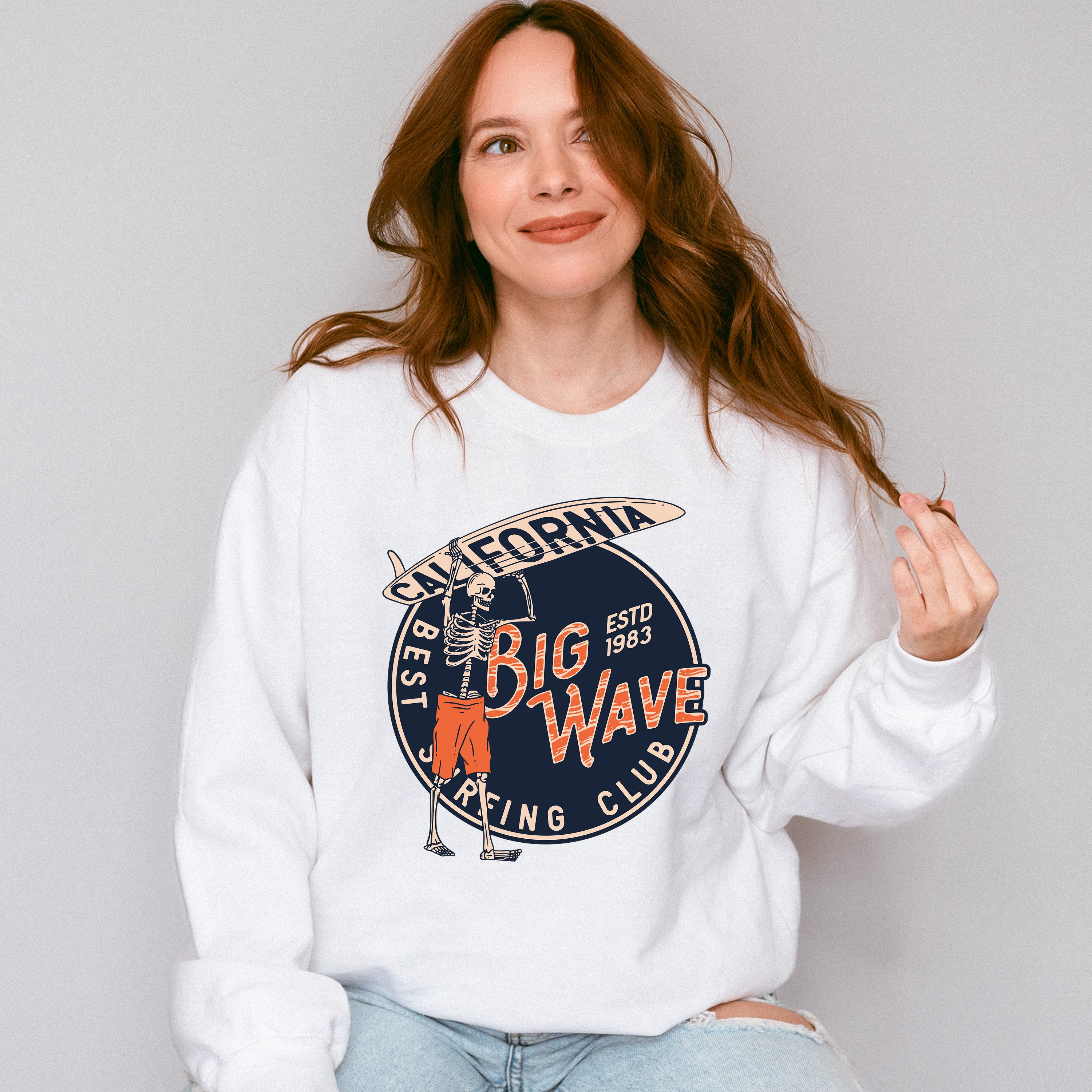 California Big Wave Skeleton Design - Surfing Unisex Crewneck T-Shirt Sweatshirt Hoodie