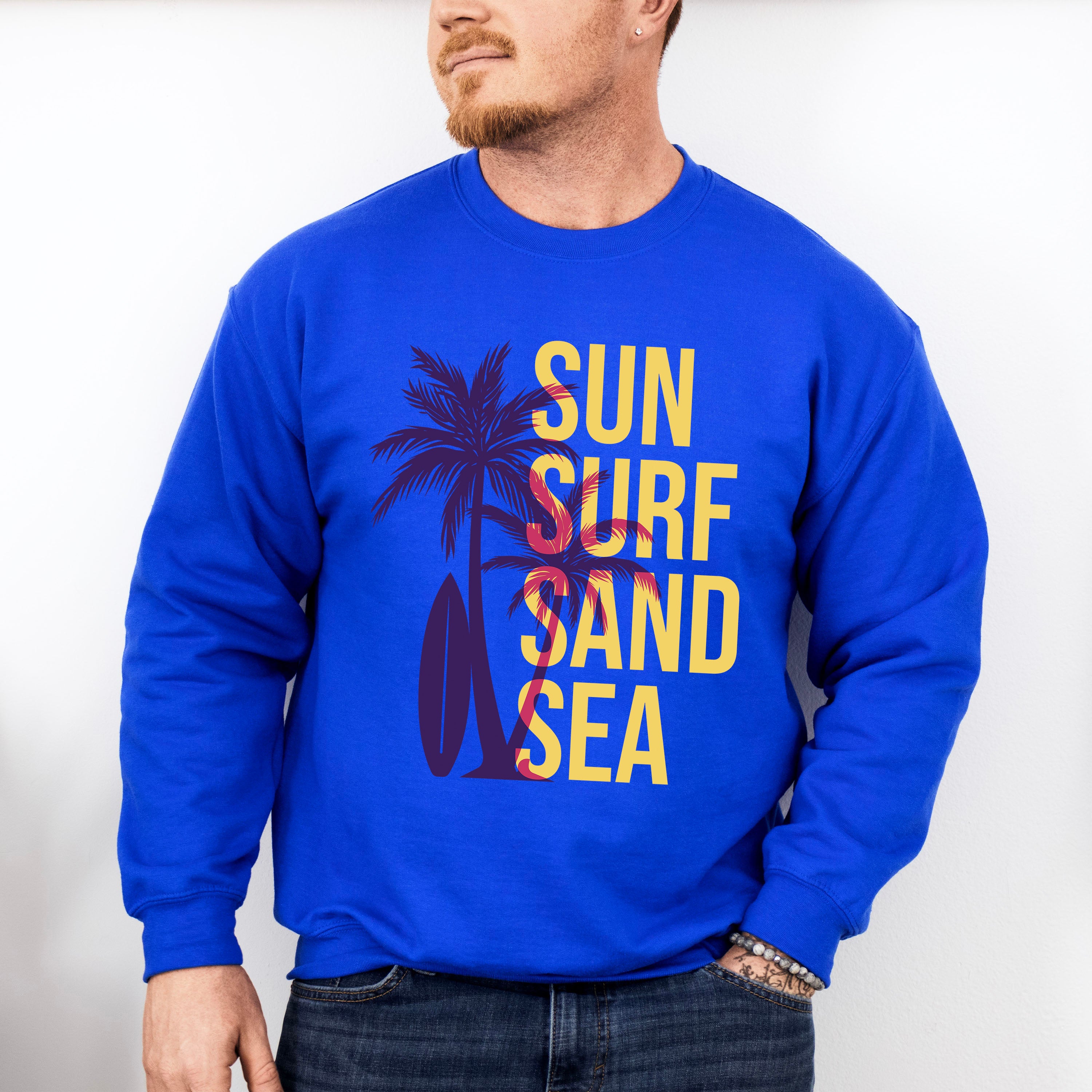 Sun Surf Sand Sea Palms Design - Surfing Unisex Crewneck T-Shirt Sweatshirt Hoodie