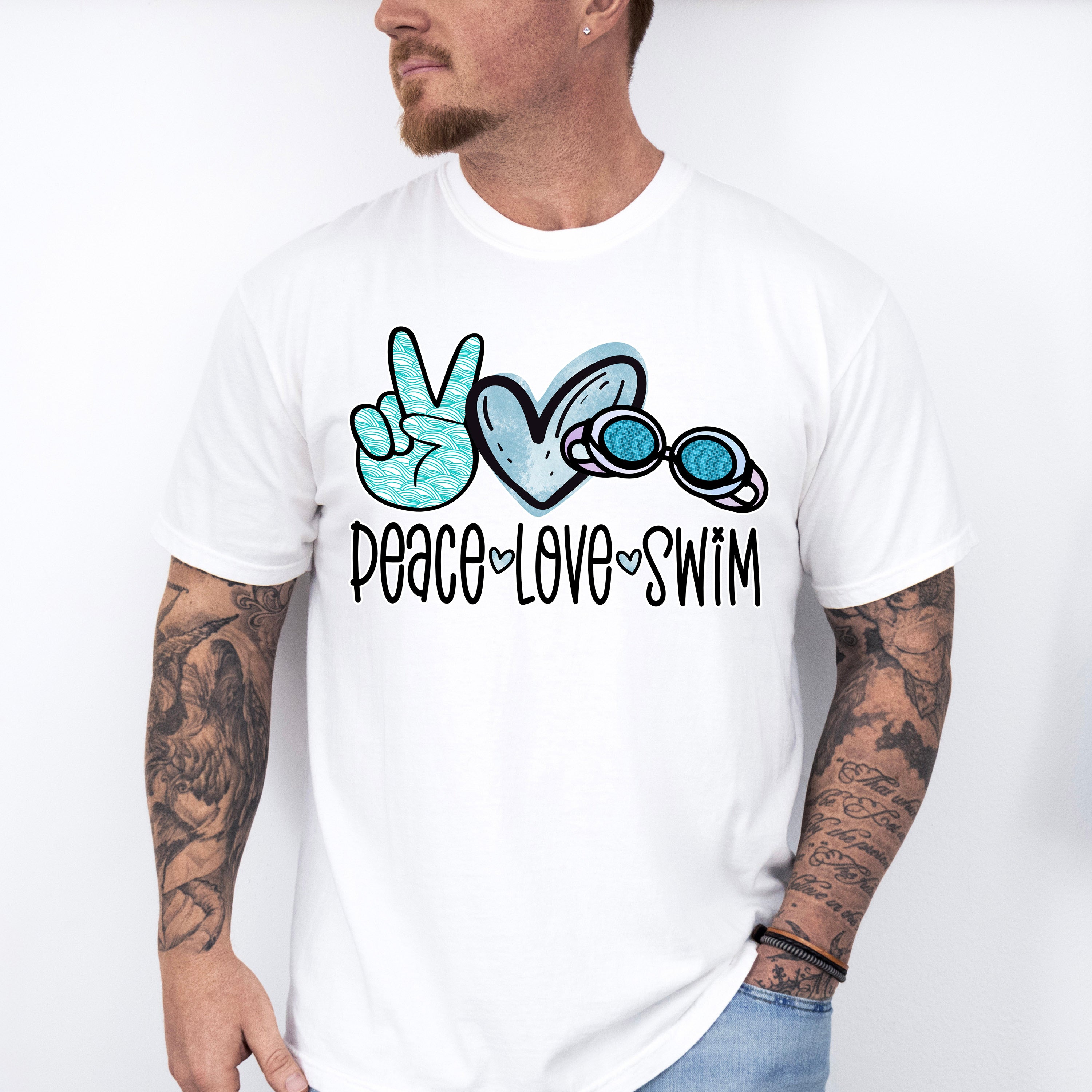 Peace Love Swim Doodles Design - Swimming Unisex Crewneck T-Shirt Sweatshirt Hoodie