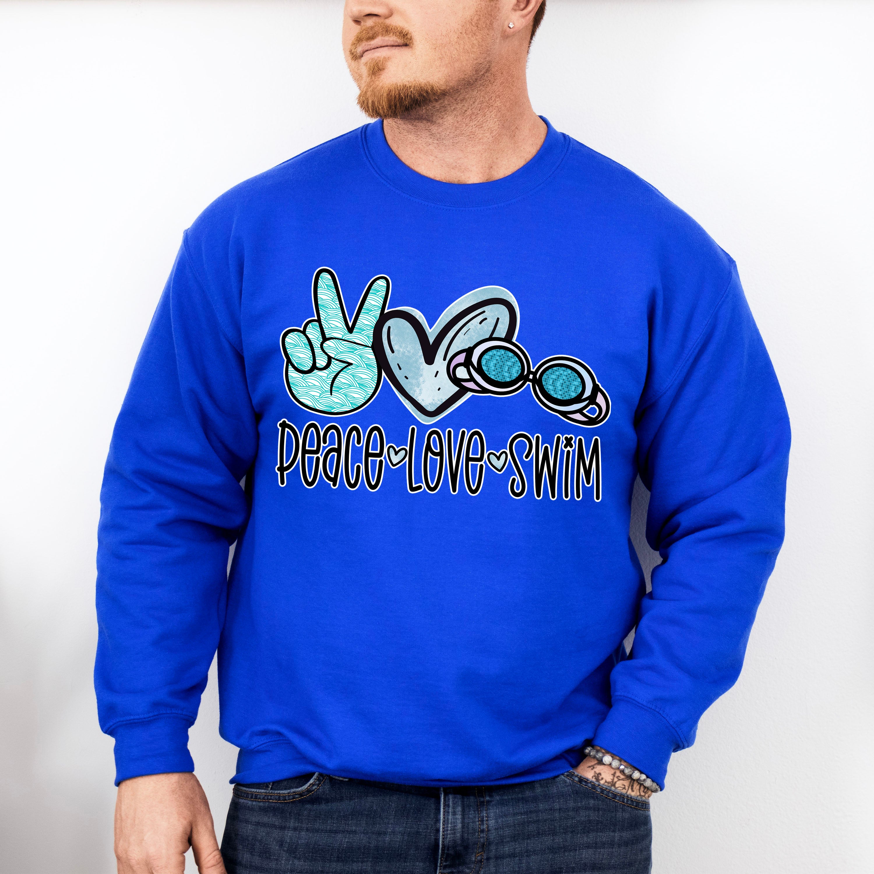 Peace Love Swim Doodles Design - Swimming Unisex Crewneck T-Shirt Sweatshirt Hoodie