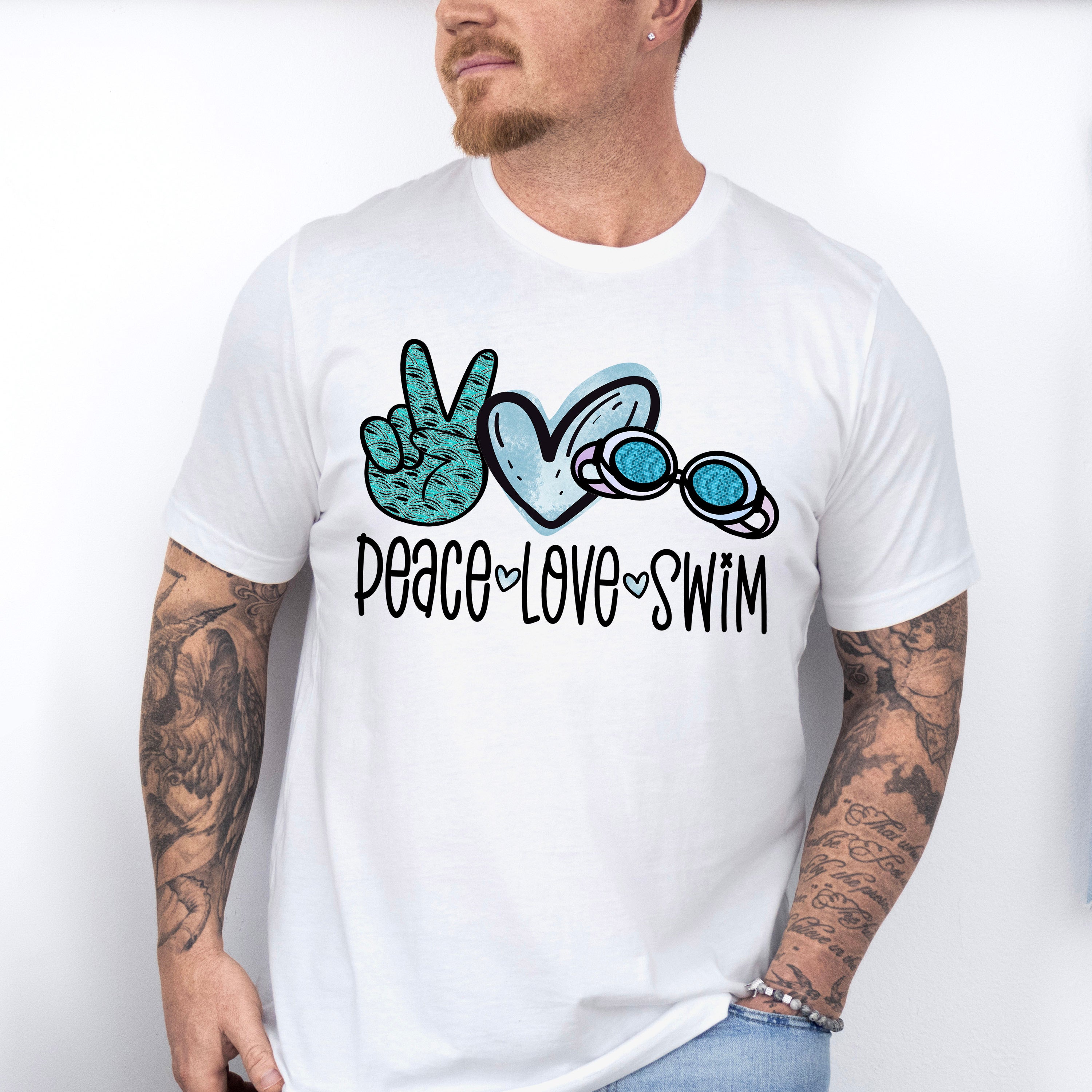 Peace Love Swim Doodles Design - Swimming Unisex Crewneck T-Shirt Sweatshirt Hoodie