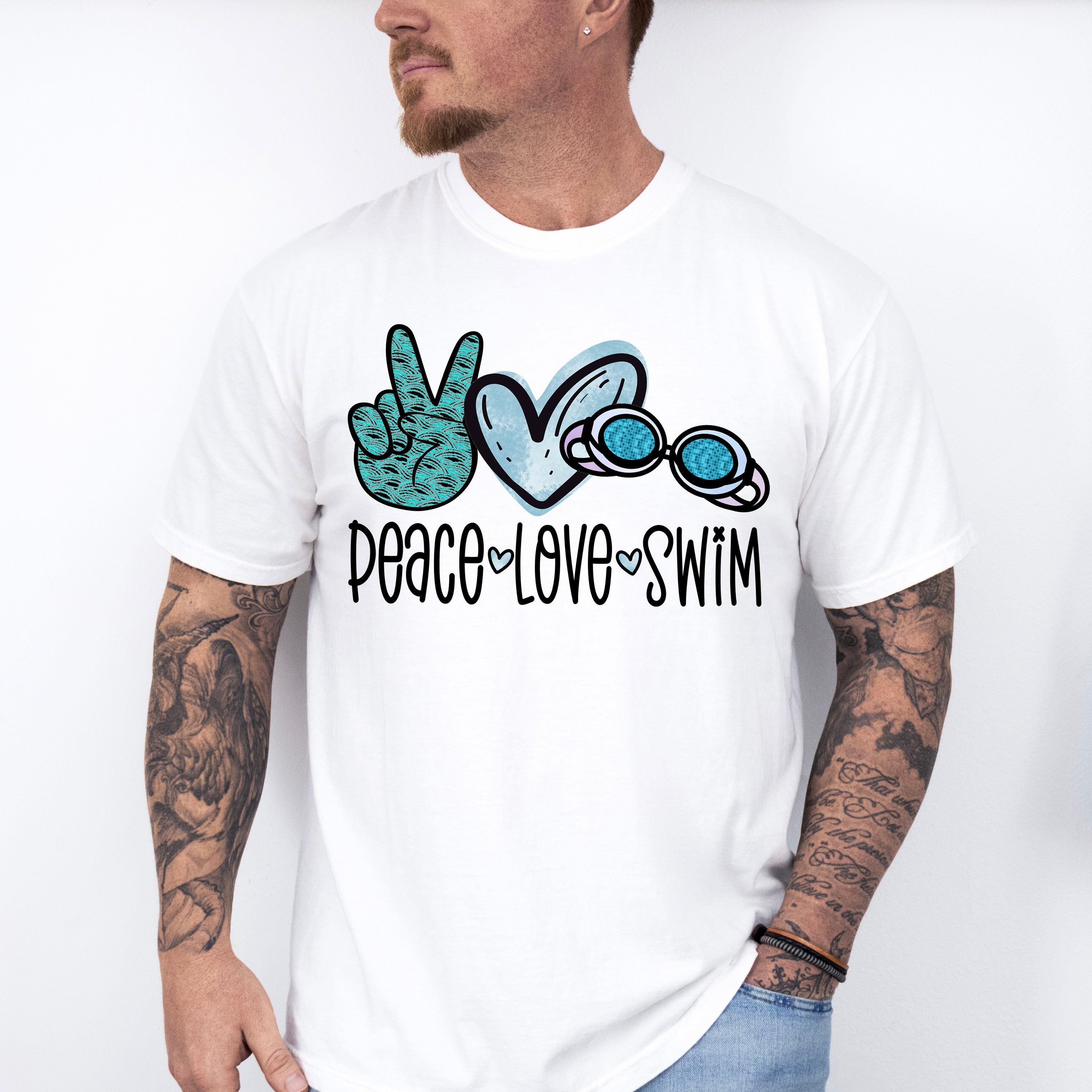 Peace Love Swim Doodles Design - Swimming Unisex Crewneck T-Shirt Sweatshirt Hoodie