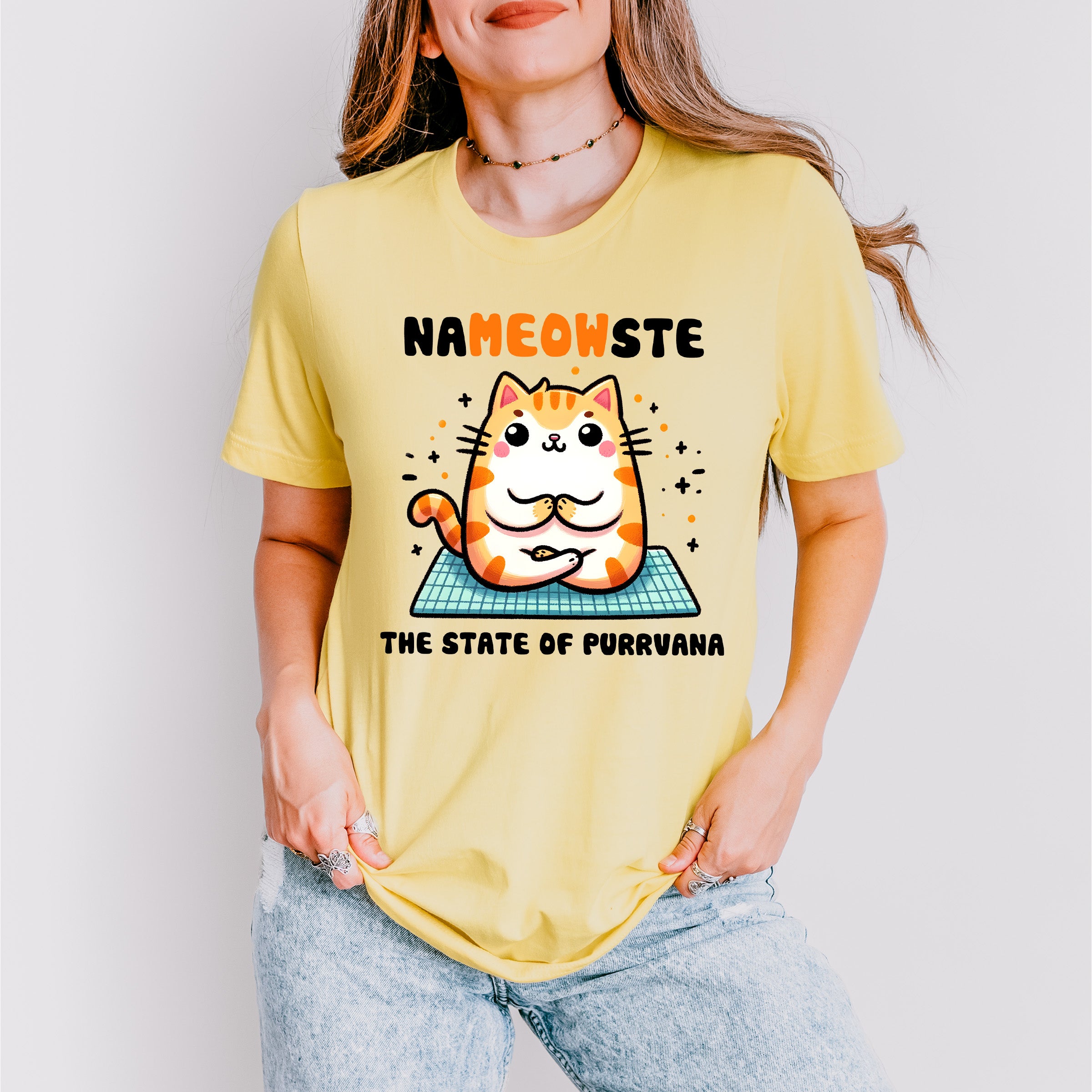 Nameowste The State Of Purrvana - Yoga Unisex Crewneck T-Shirt Sweatshirt Hoodie