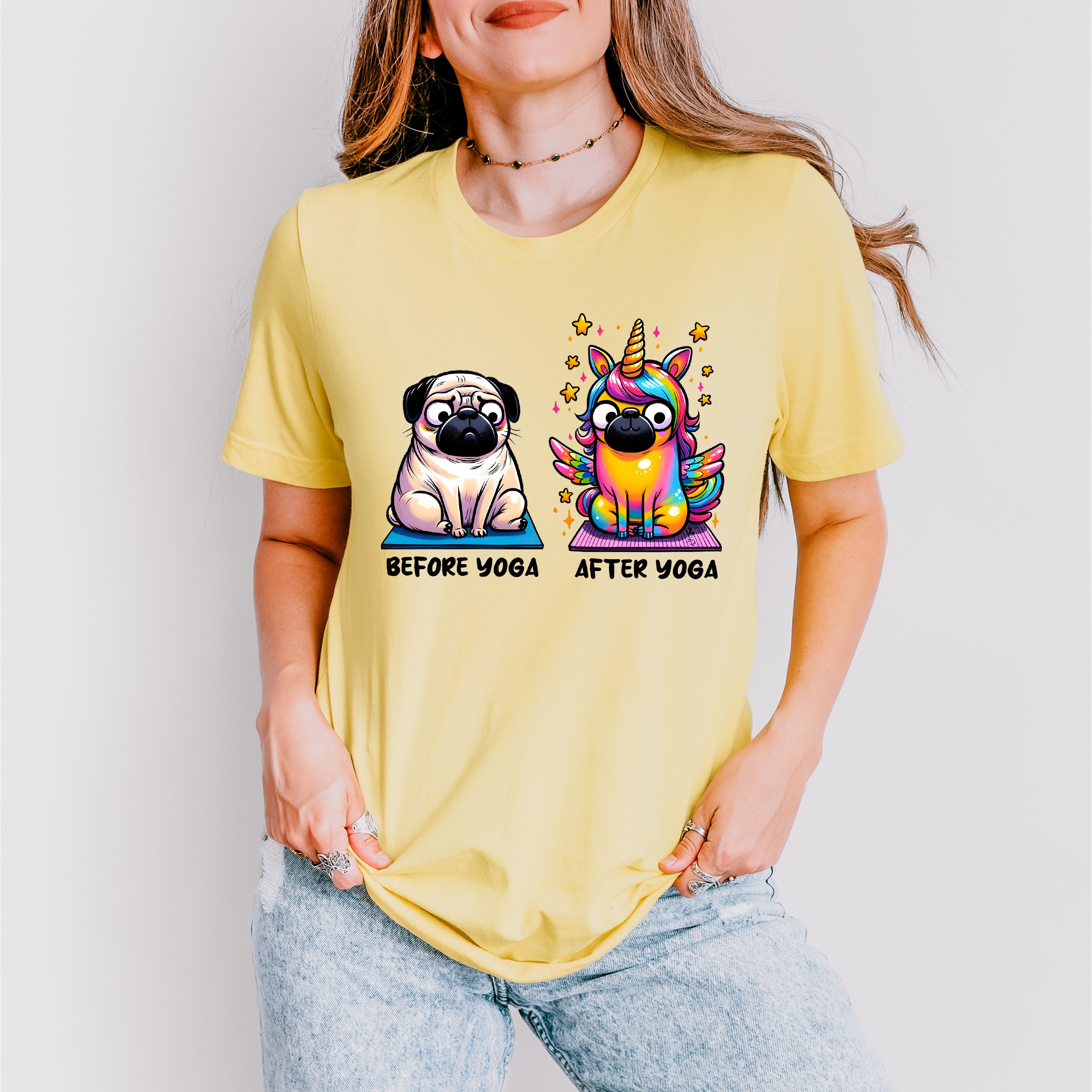Before Yoga vs After Yoga Pug Design - Yoga Unisex Crewneck T-Shirt Sweatshirt Hoodie