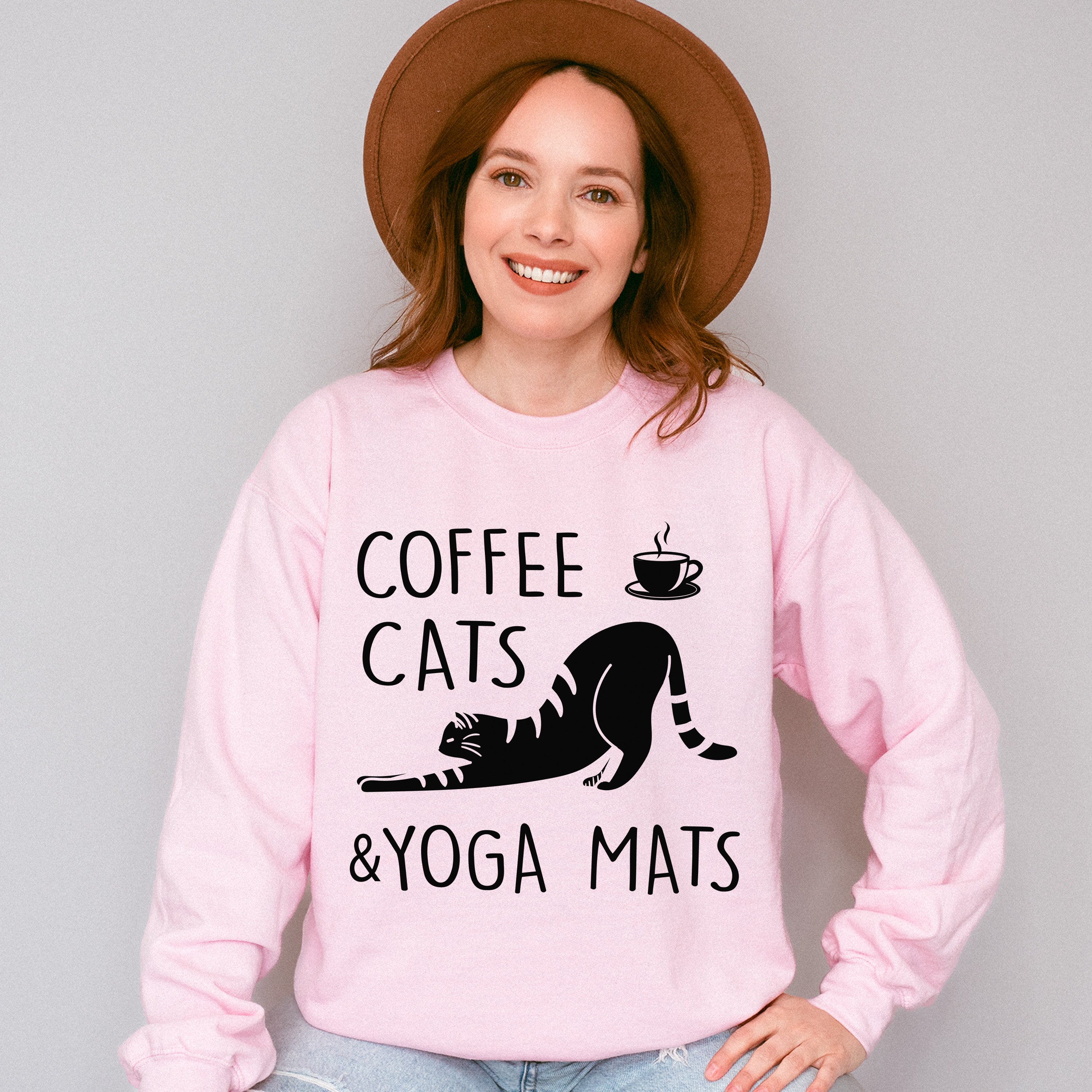 Coffee Cats And Yoga Mats - Yoga Unisex Crewneck T-Shirt Sweatshirt Hoodie