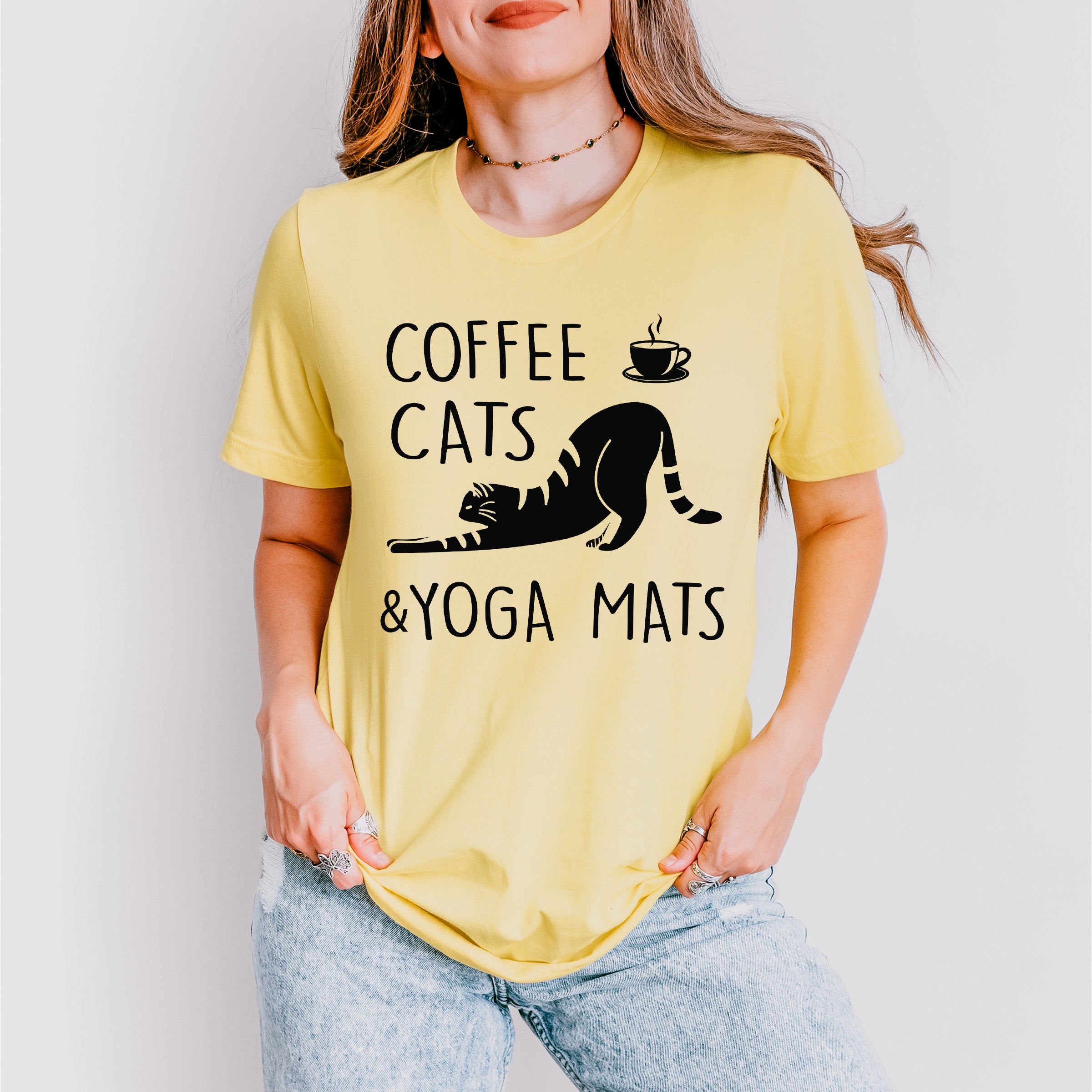 Coffee Cats And Yoga Mats - Yoga Unisex Crewneck T-Shirt Sweatshirt Hoodie