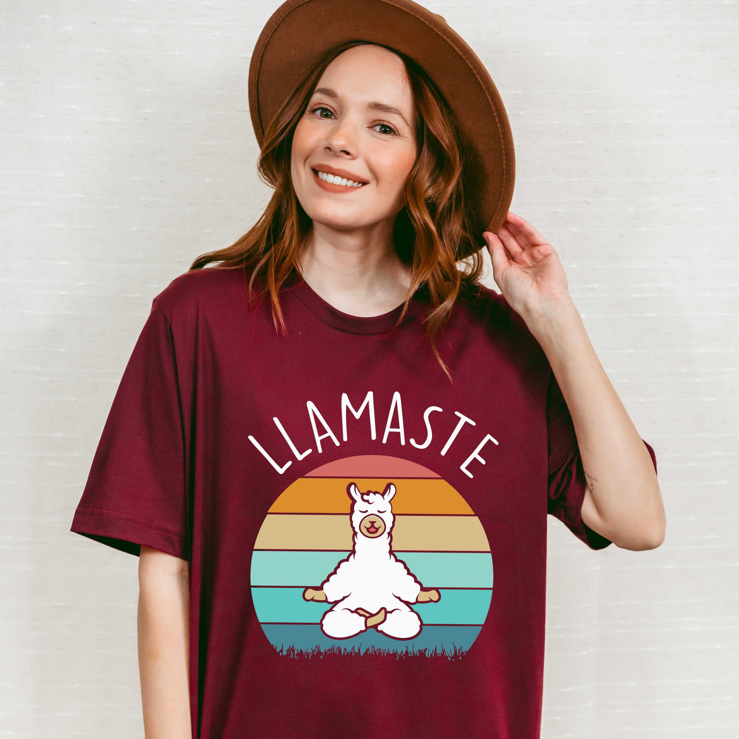 LLAMASTE Retro Sunset Design - Yoga Unisex Crewneck T-Shirt Sweatshirt Hoodie