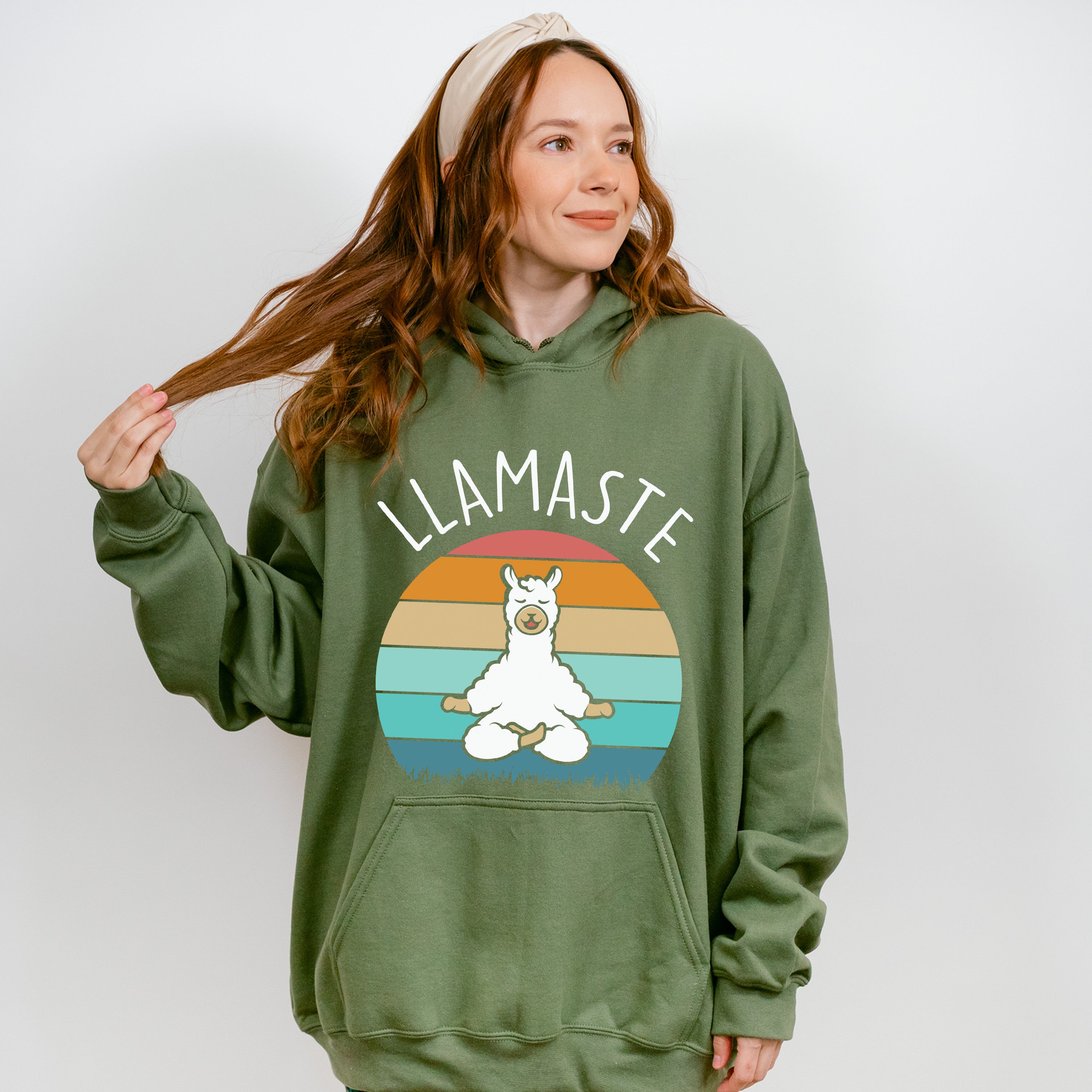 LLAMASTE Retro Sunset Design - Yoga Unisex Crewneck T-Shirt Sweatshirt Hoodie