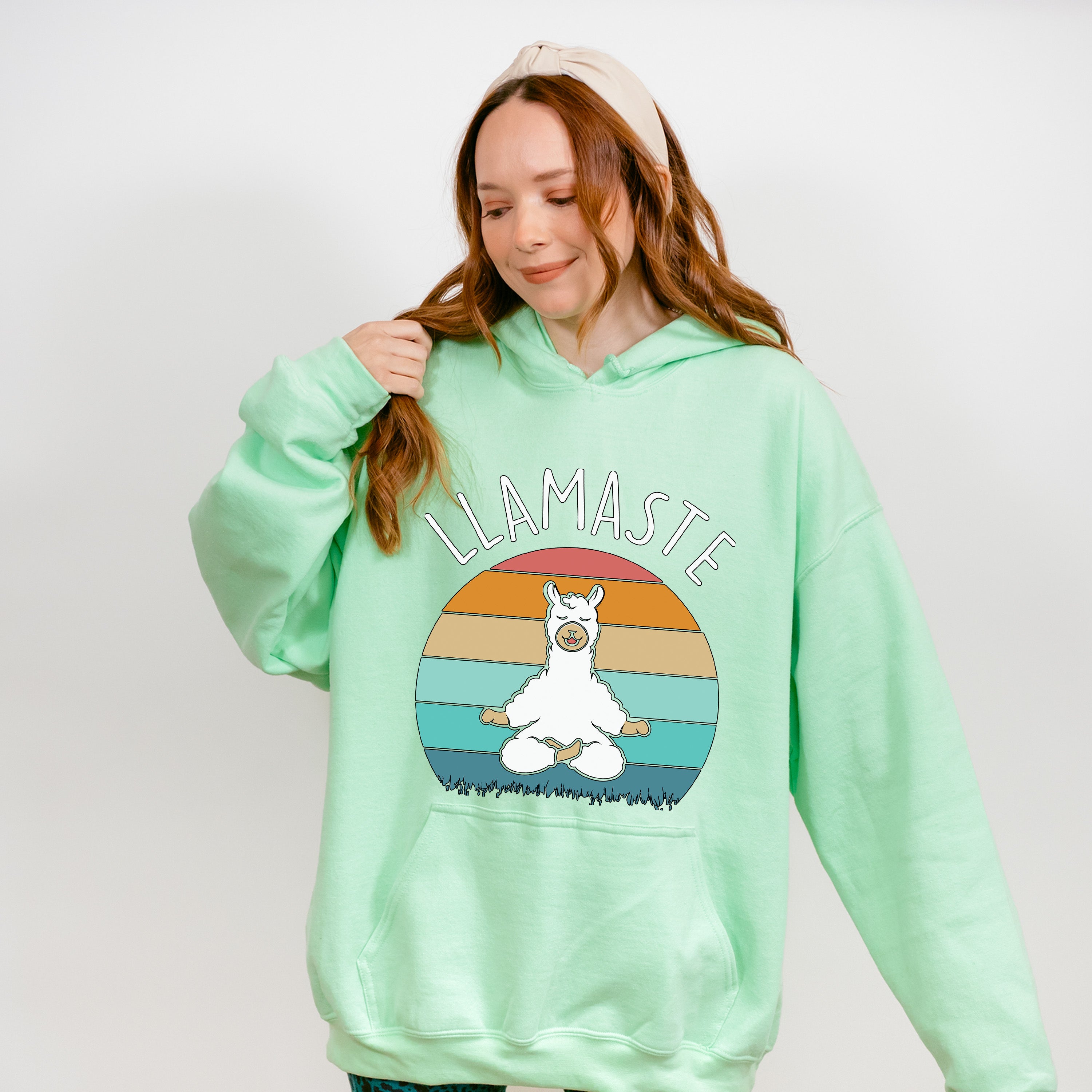 LLAMASTE Retro Sunset Design - Yoga Unisex Crewneck T-Shirt Sweatshirt Hoodie
